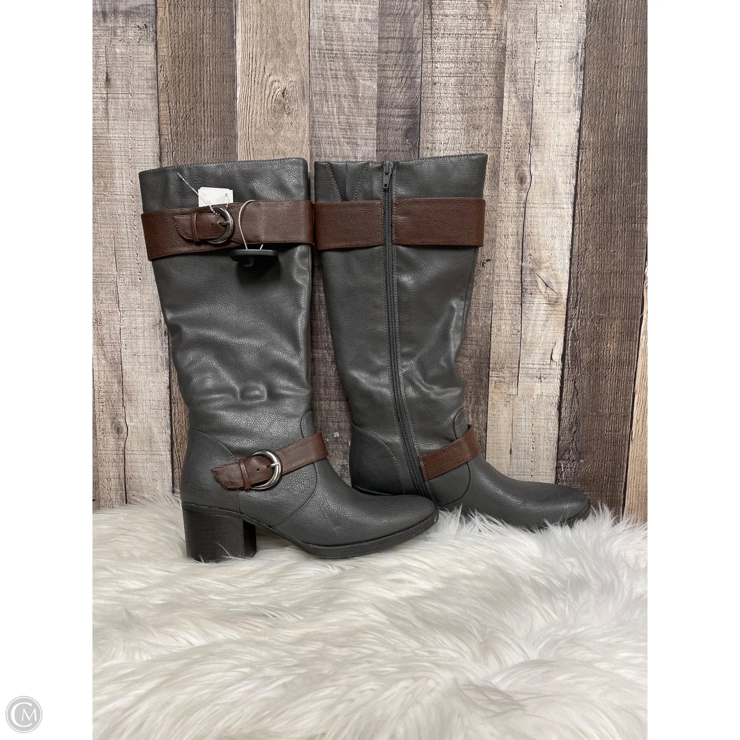 Boots Knee Heels By Natural Soul In Grey, Size: 7.5