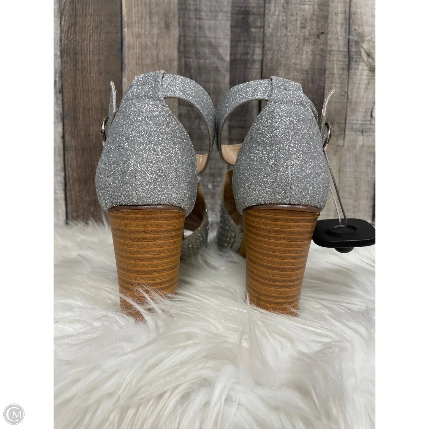 Sandals Heels Block By Forever In Silver, Size: 7