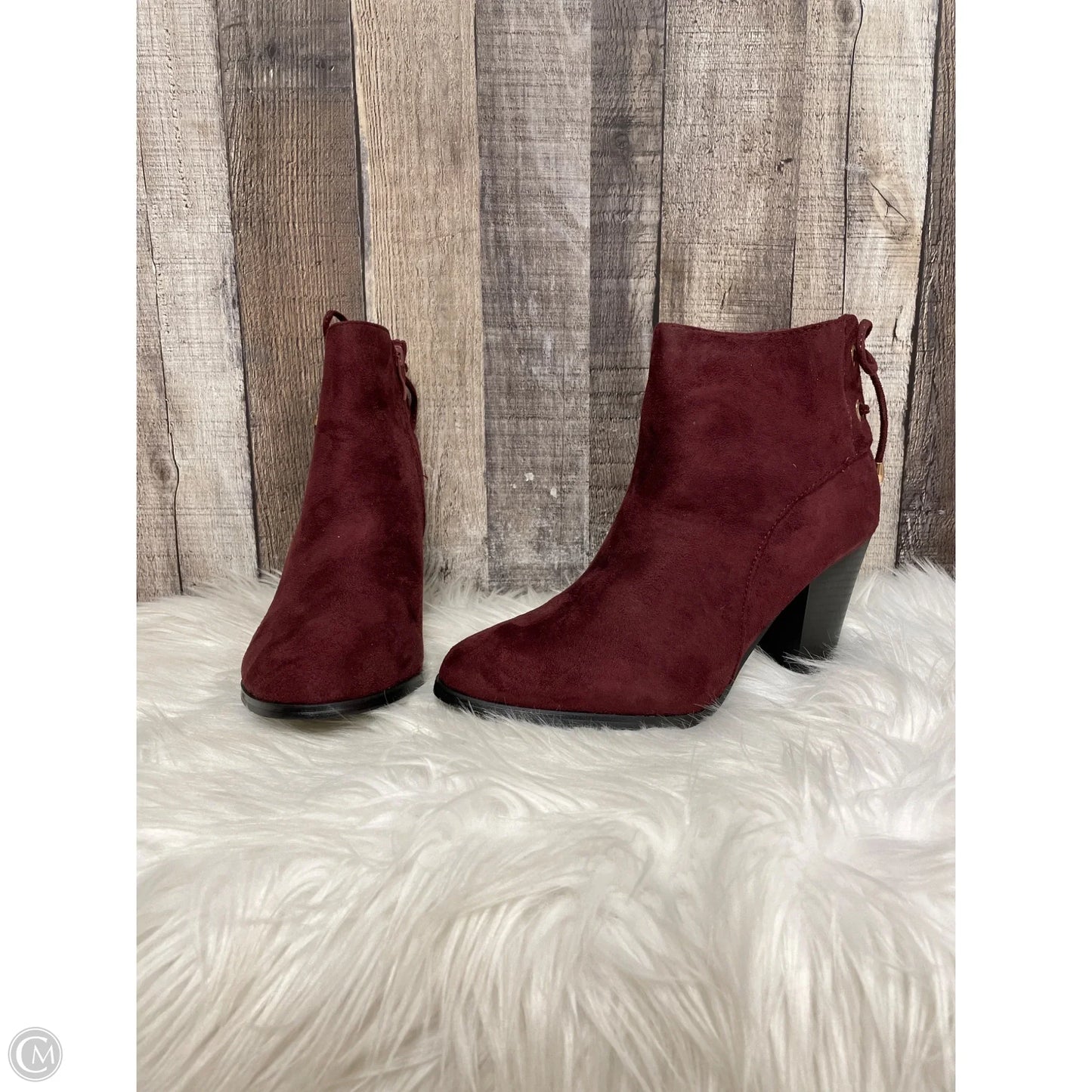 Boots Ankle Heels By Forever In Maroon, Size: 7.5