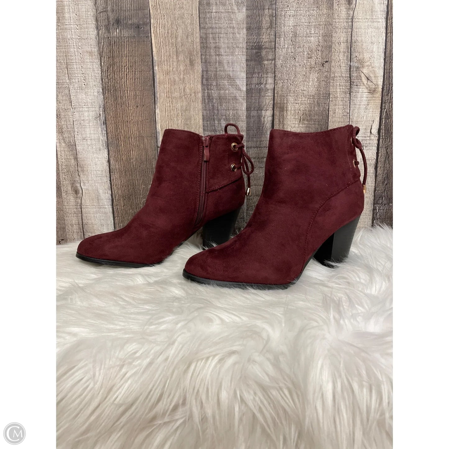 Boots Ankle Heels By Forever In Maroon, Size: 7.5