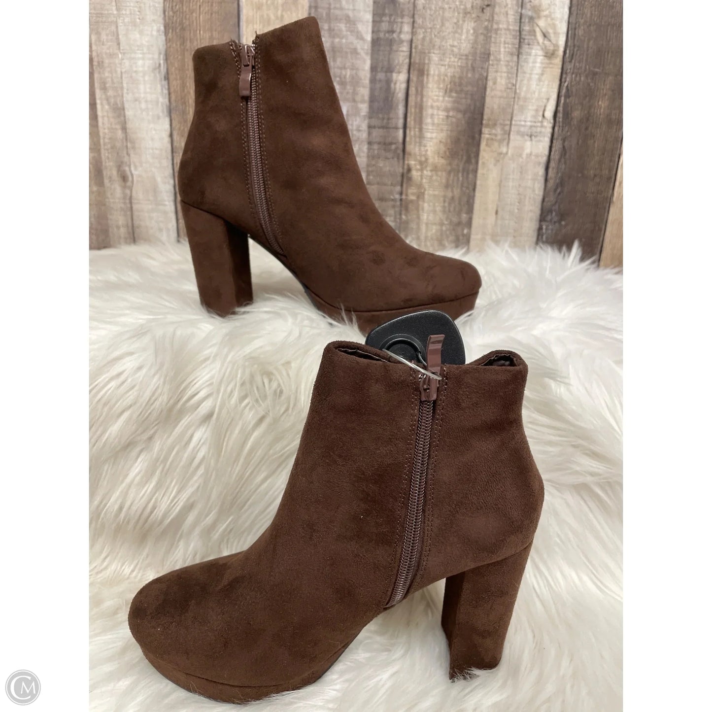 Boots Ankle Heels By Forever In Brown, Size: 7