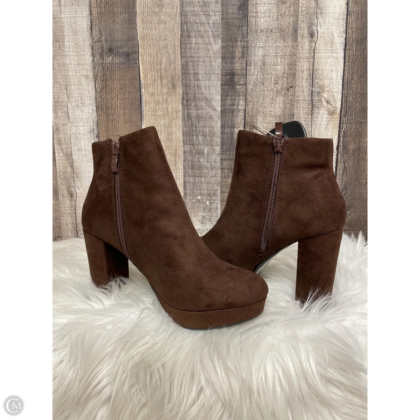 Boots Ankle Heels By Forever In Brown, Size: 7