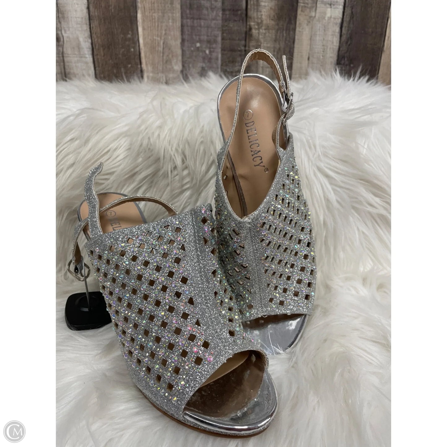 Sandals Heels Block By Cme In Silver, Size: 7