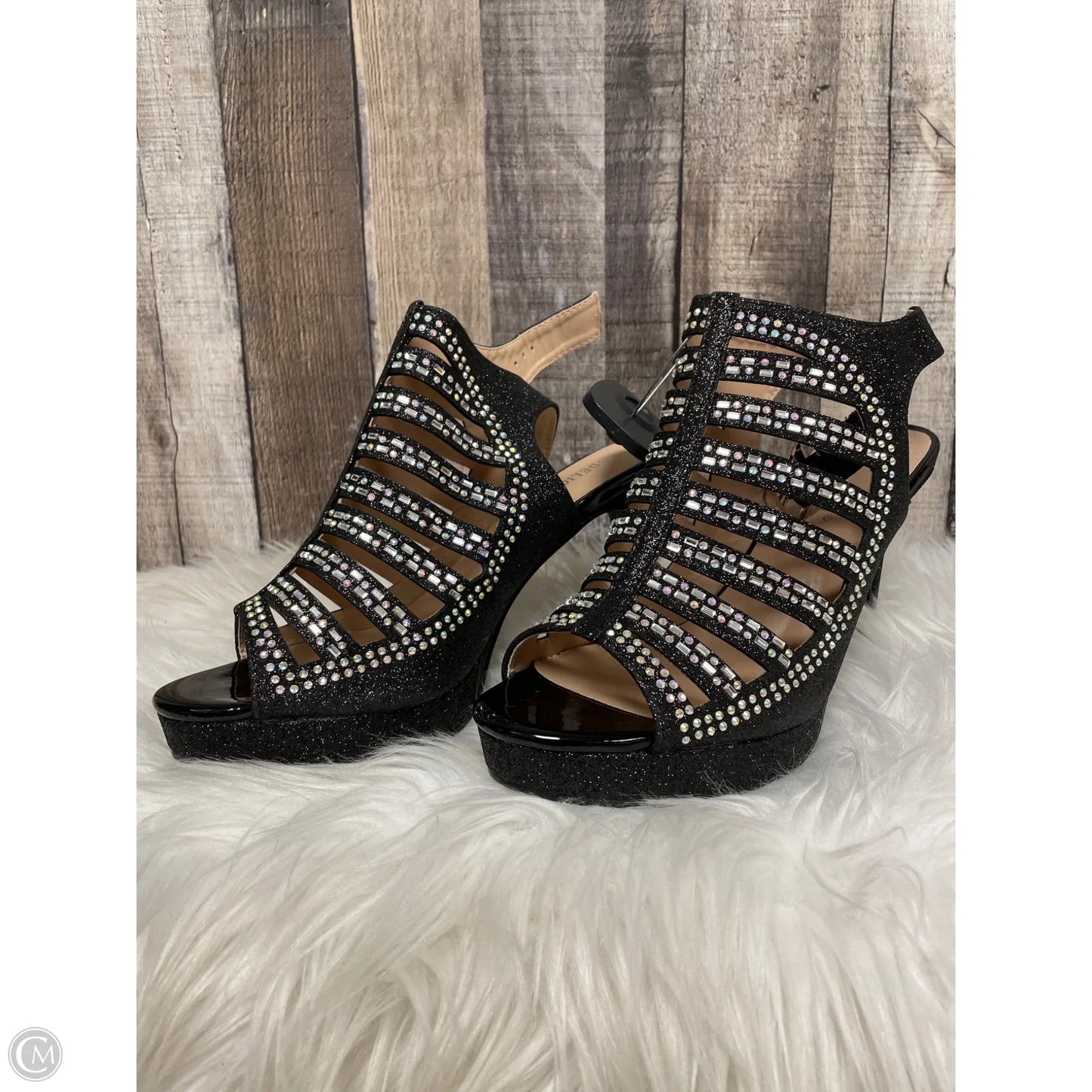 Sandals Heels Stiletto By Cme In Black & Silver, Size: 9