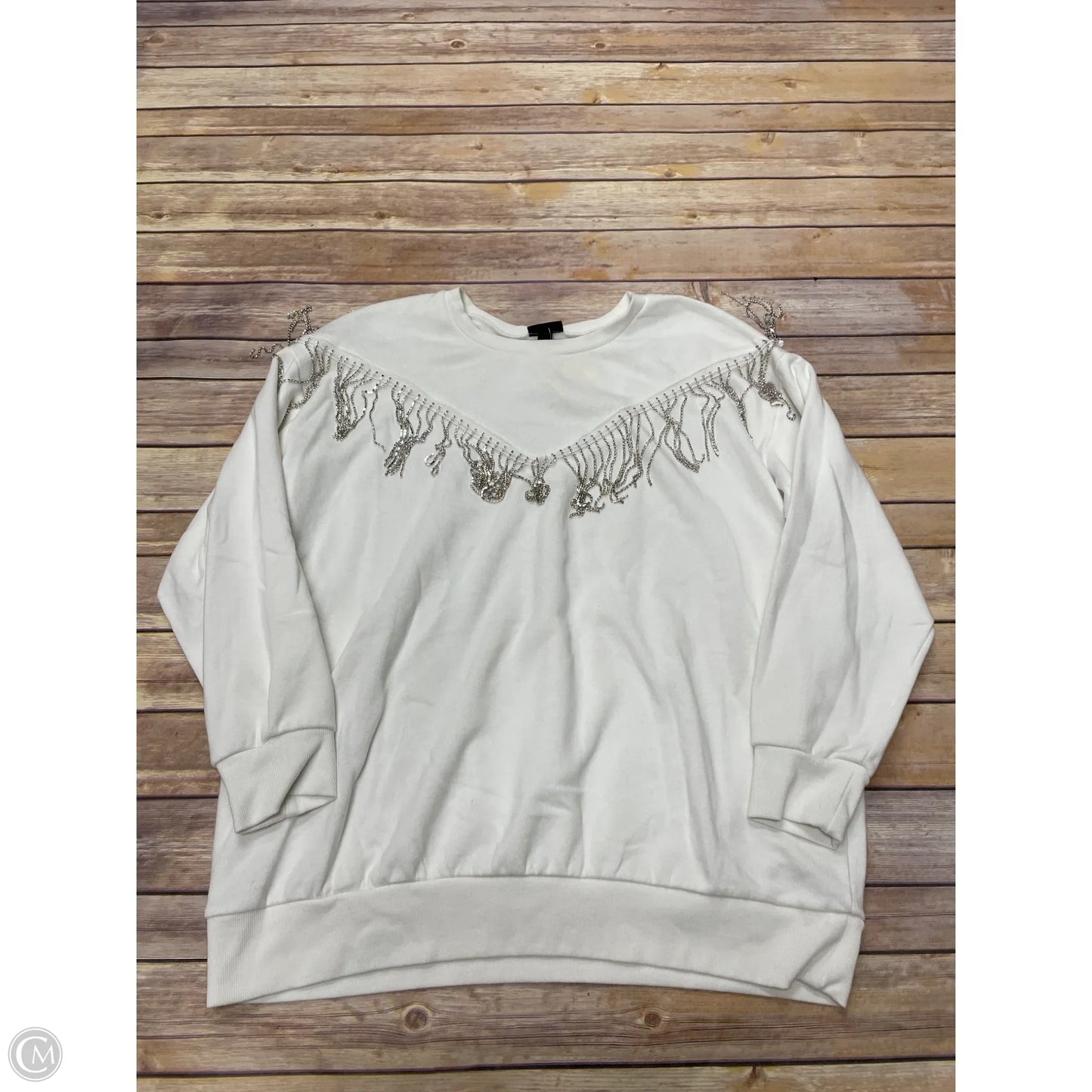 Sweatshirt Crewneck By Torrid In Silver & White, Size: S