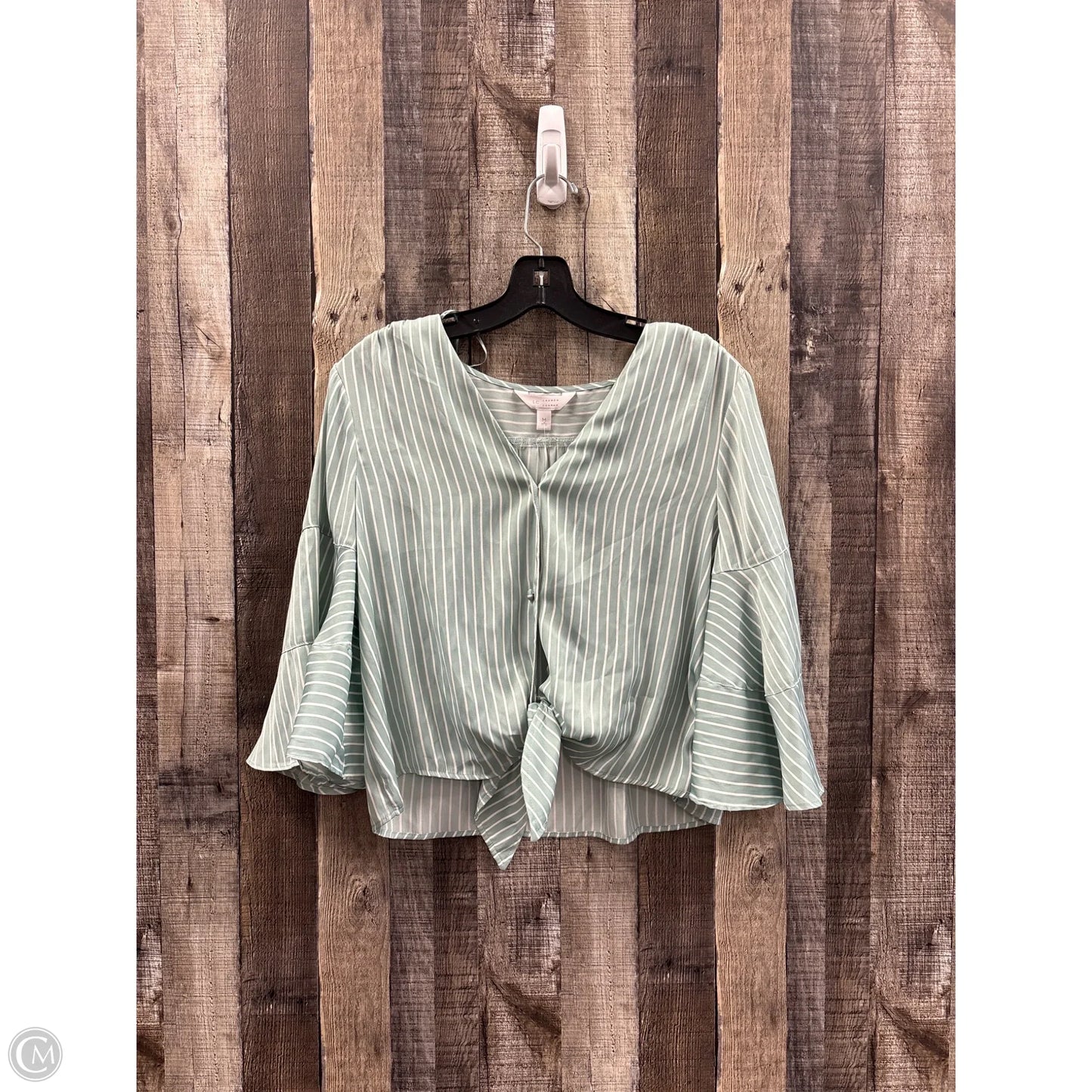 Top Long Sleeve By Lc Lauren Conrad In Green & White, Size: M