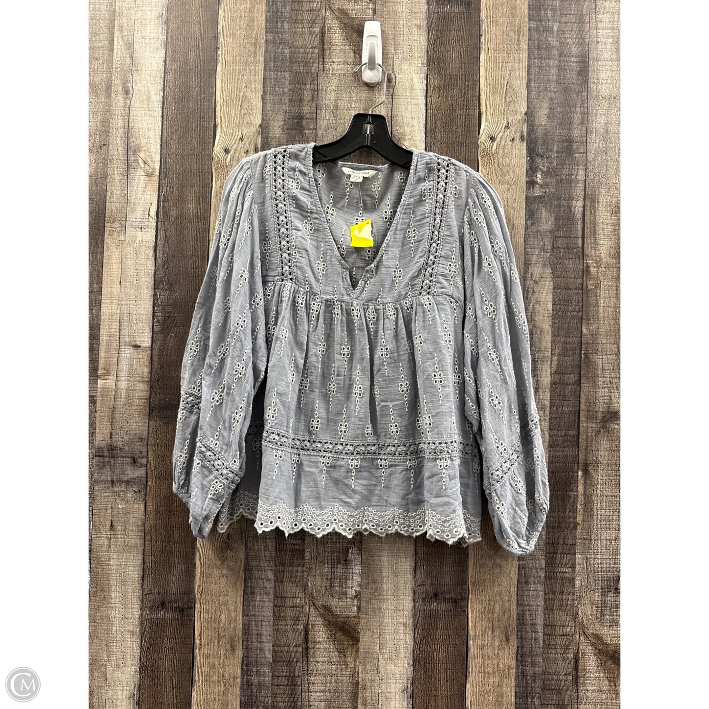 Top Long Sleeve By American Eagle In Blue & White, Size: S