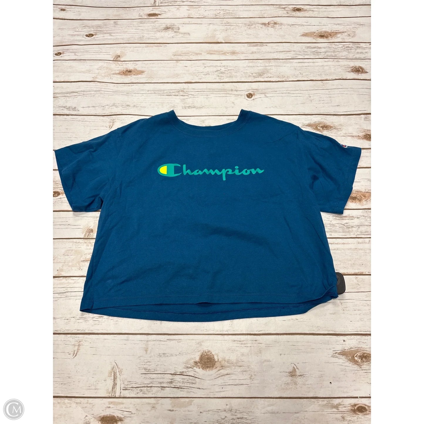 Athletic Top Short Sleeve By Champion In Blue & Brown, Size: L