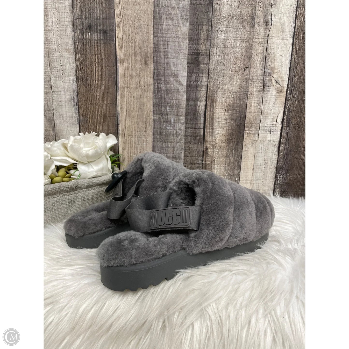 Slippers Designer By Ugg In Grey, Size: 10
