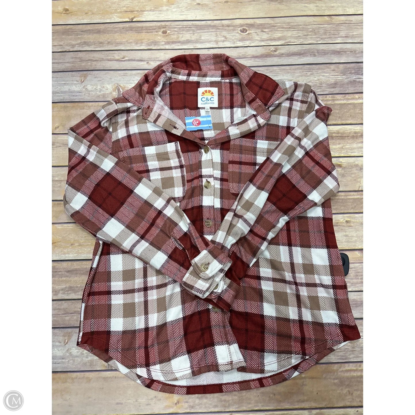 Top Long Sleeve By Cme In Checkered Pattern, Size: M