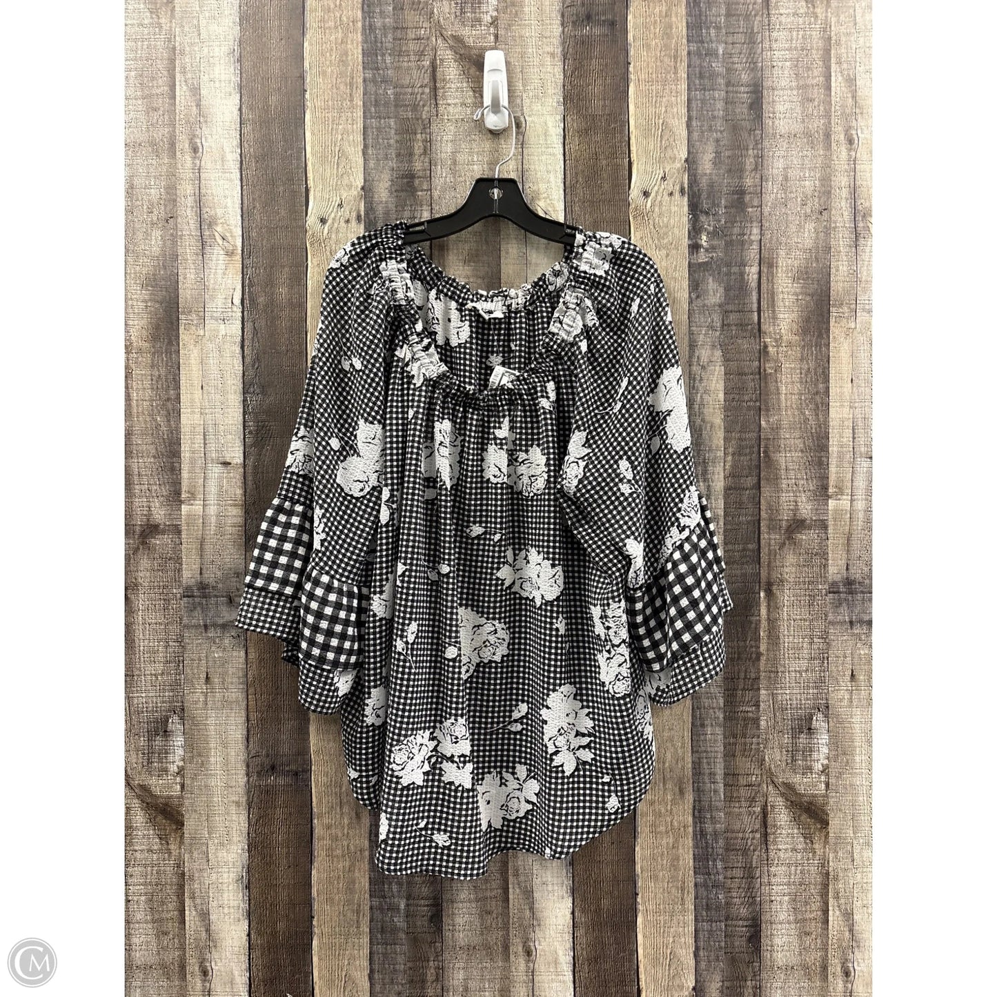 Top 3/4 Sleeve By Spense In Black & White, Size: 2x