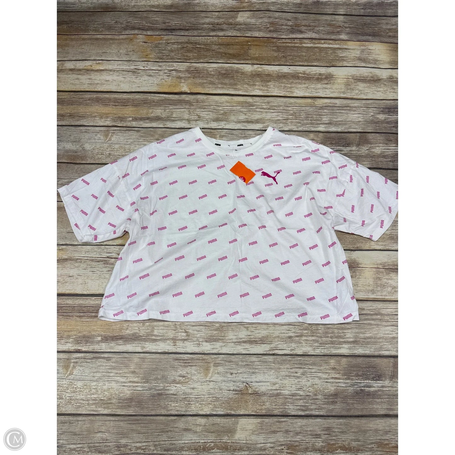 Athletic Top Short Sleeve By Puma In Pink & White, Size: L