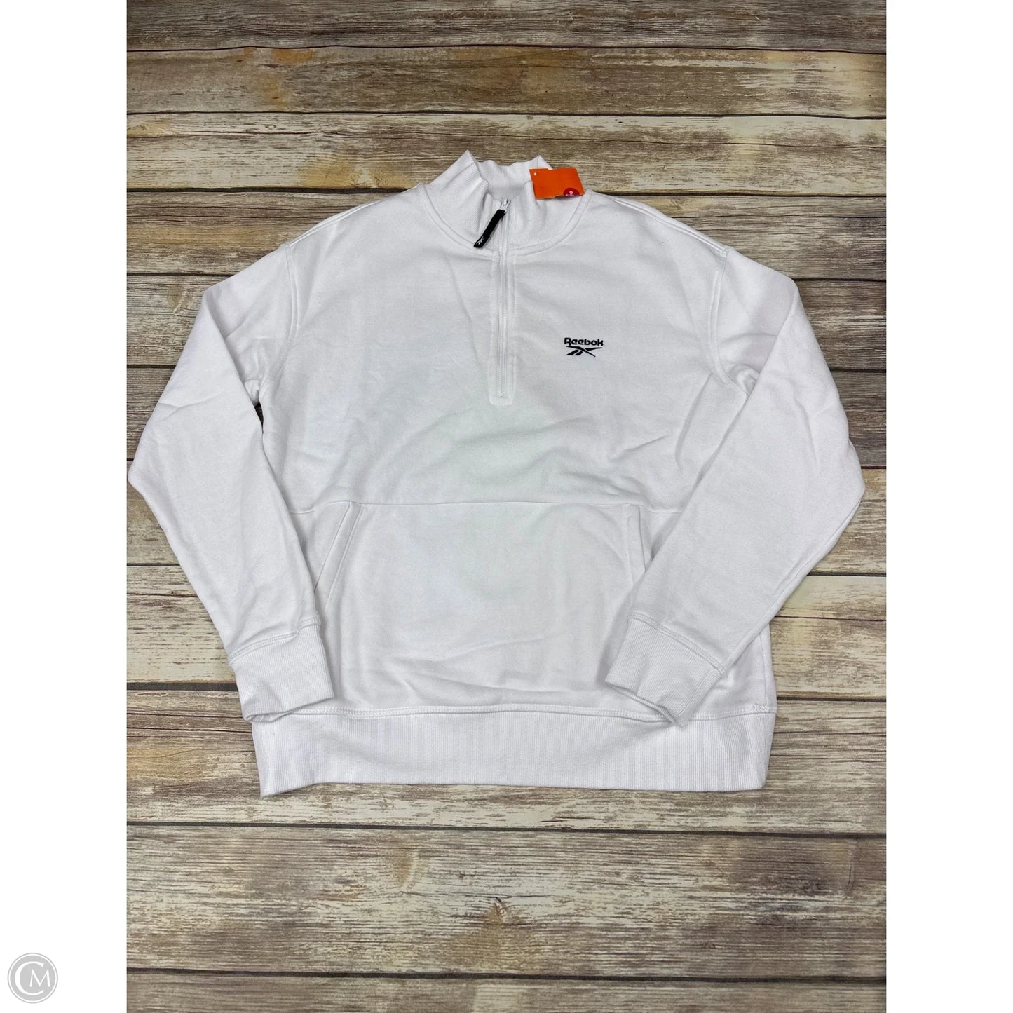 Athletic Top Long Sleeve Collar By Reebok In White, Size: M