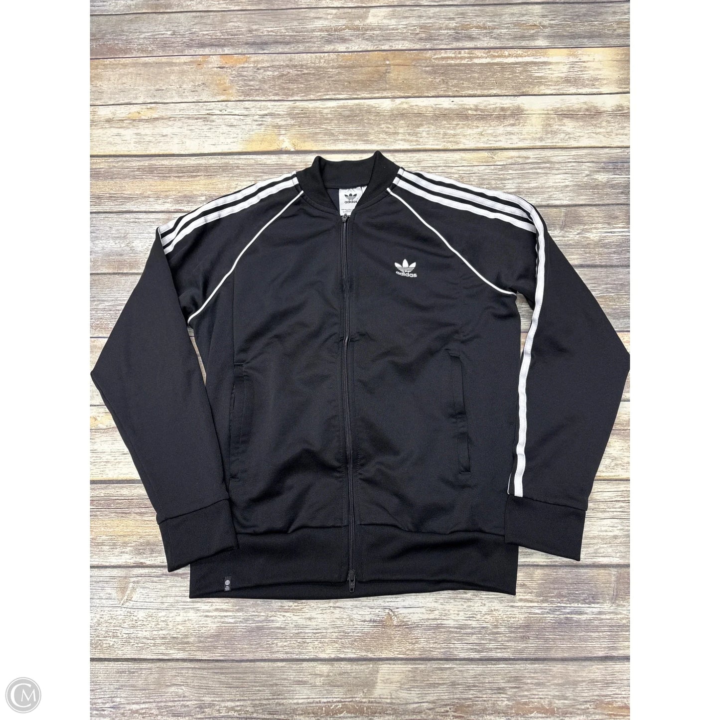 Athletic Jacket By Adidas In Black & White, Size: L