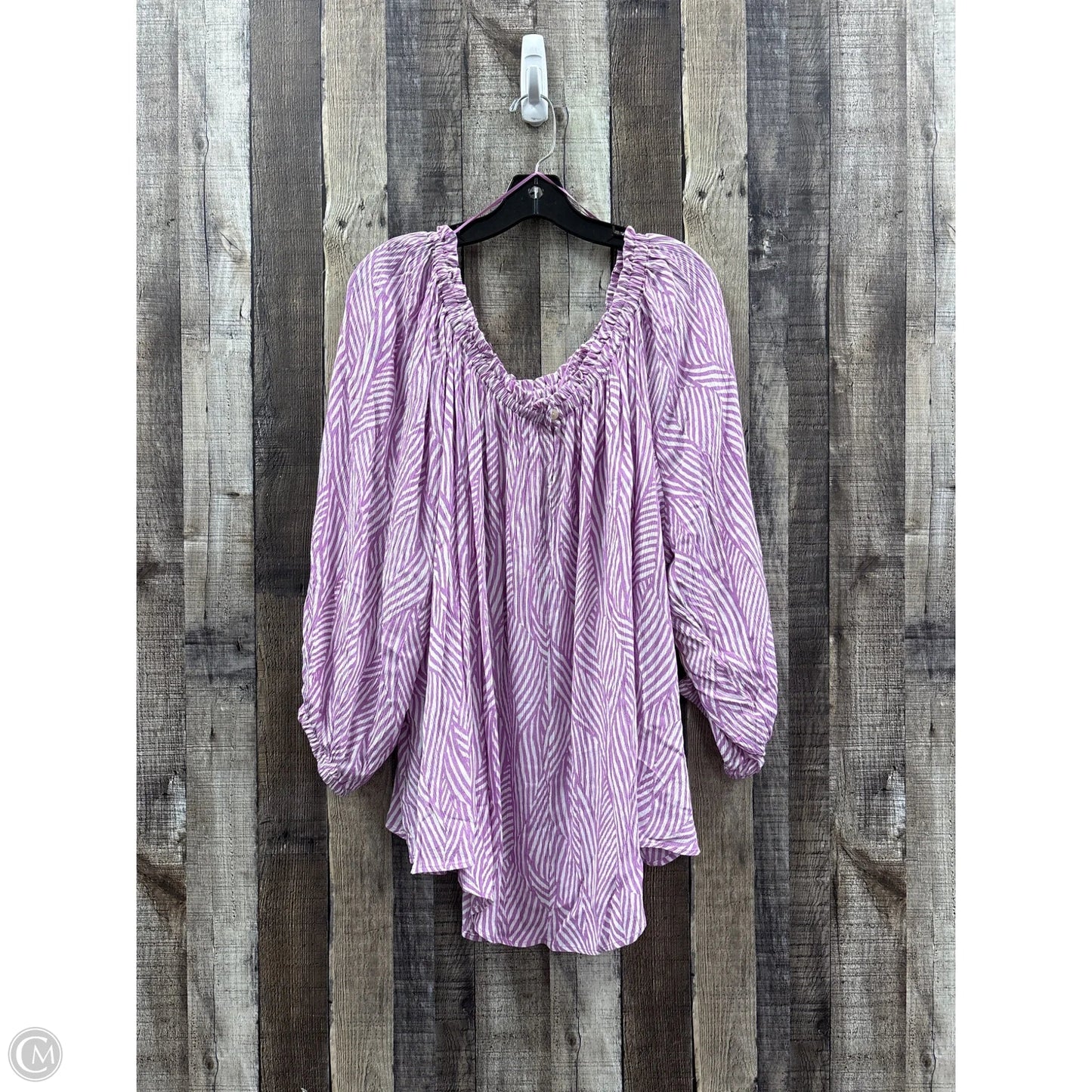 Top Long Sleeve By Terra & Sky In Pink & White, Size: 3x