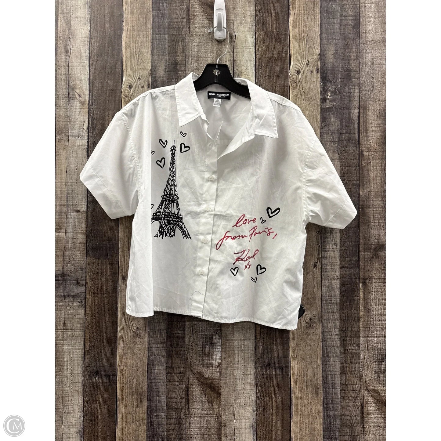 Top Short Sleeve Designer By Karl Lagerfeld In White, Size: L