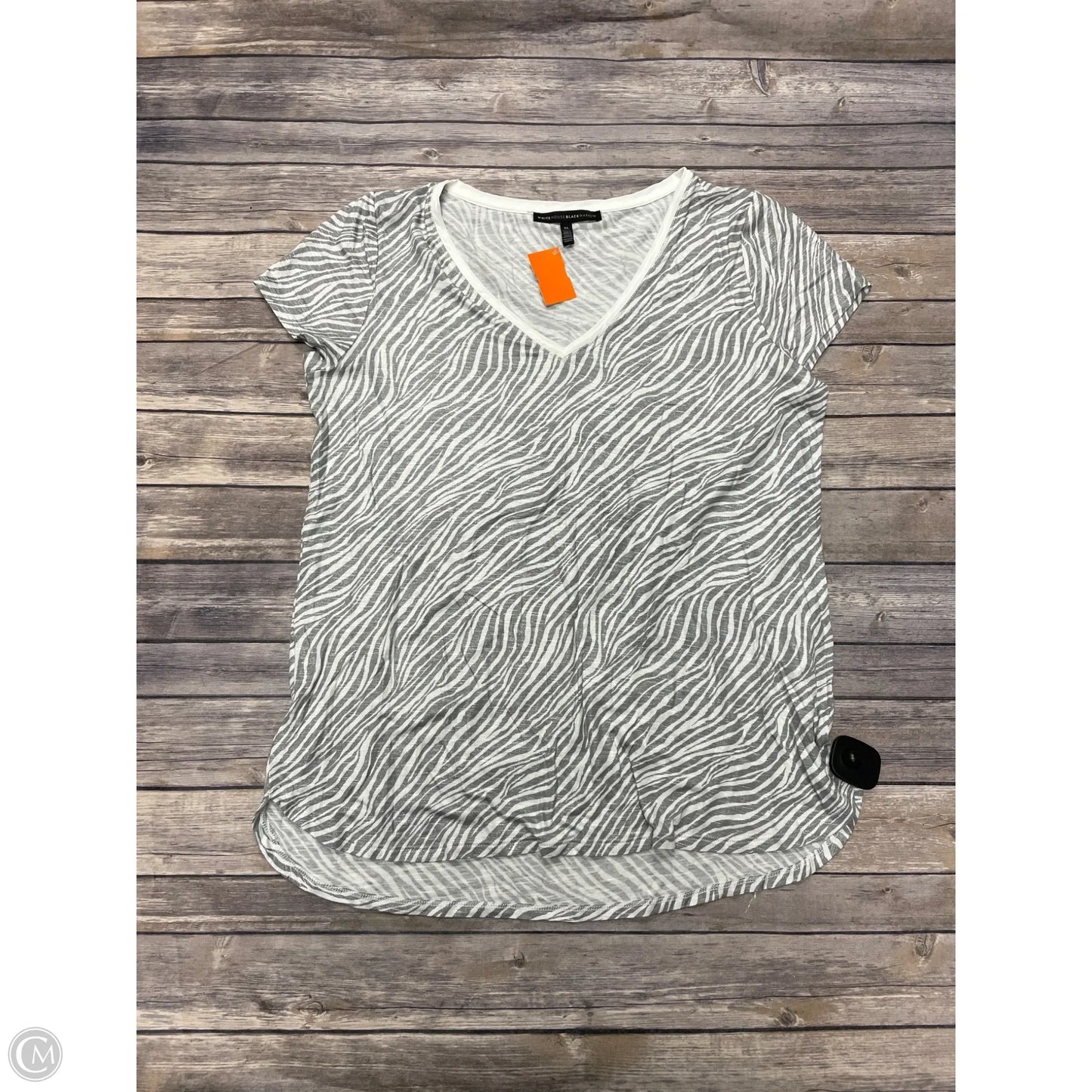 Top Short Sleeve By White House Black Market In Silver & White, Size: Xl