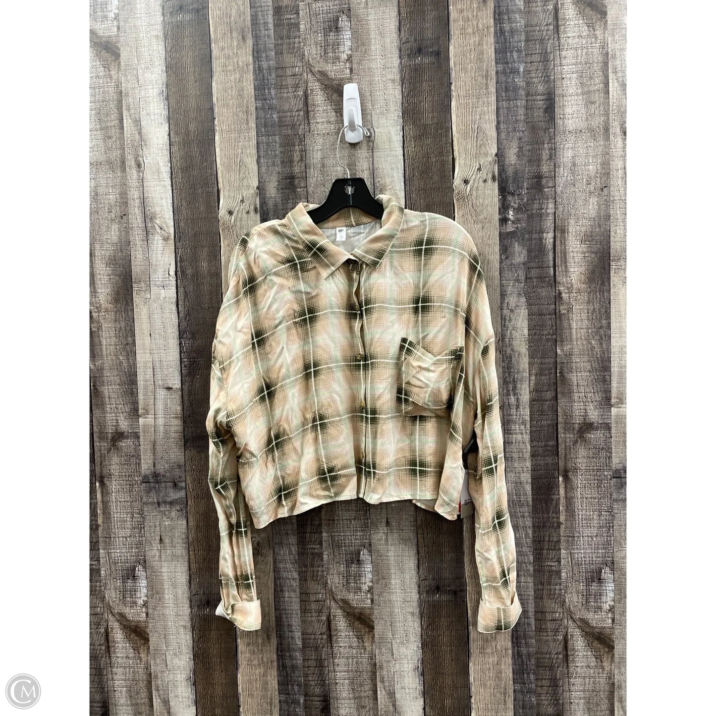 Top Long Sleeve By Bp In Plaid Pattern, Size: L