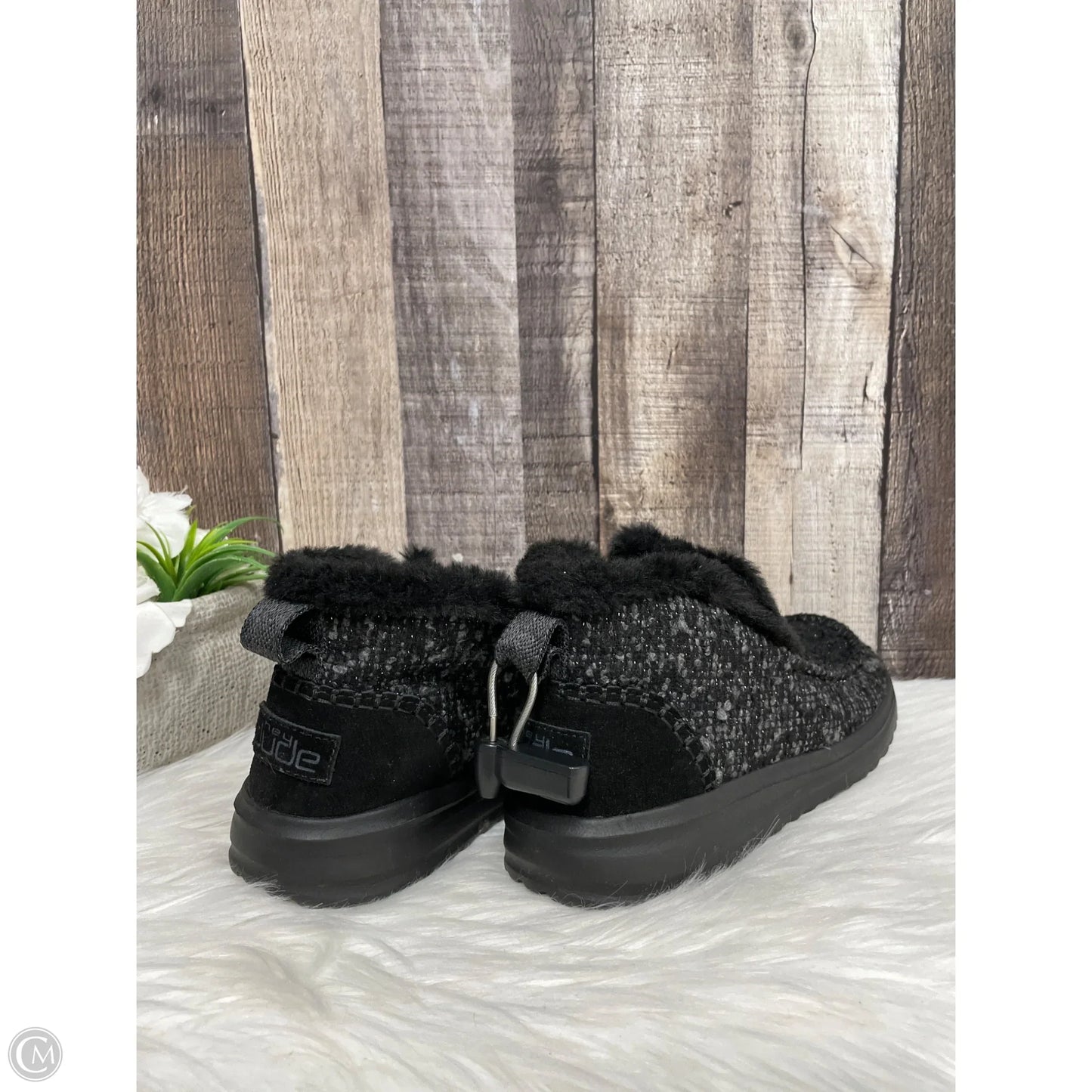 Boots Ankle Flats By Hey Dude In Black & Silver, Size: 7