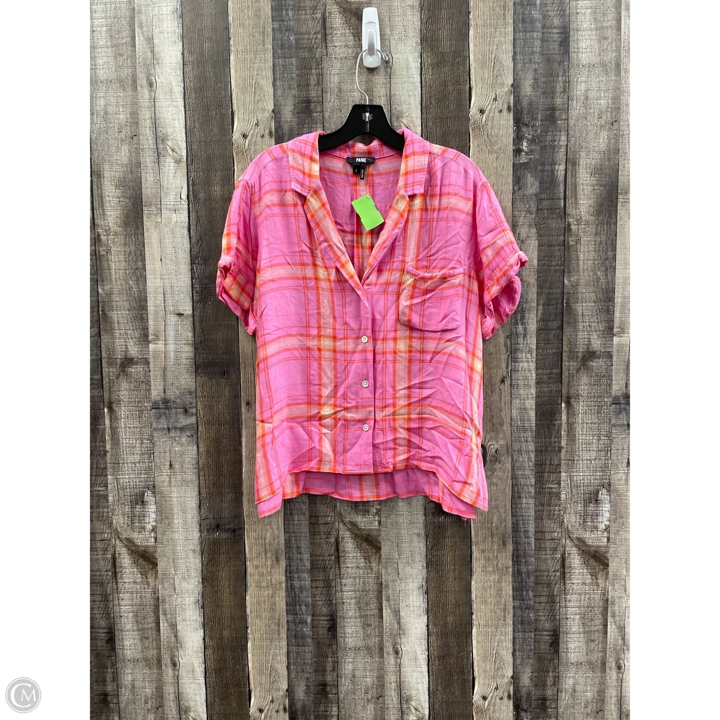 Top Short Sleeve By Paige In Plaid Pattern, Size: L