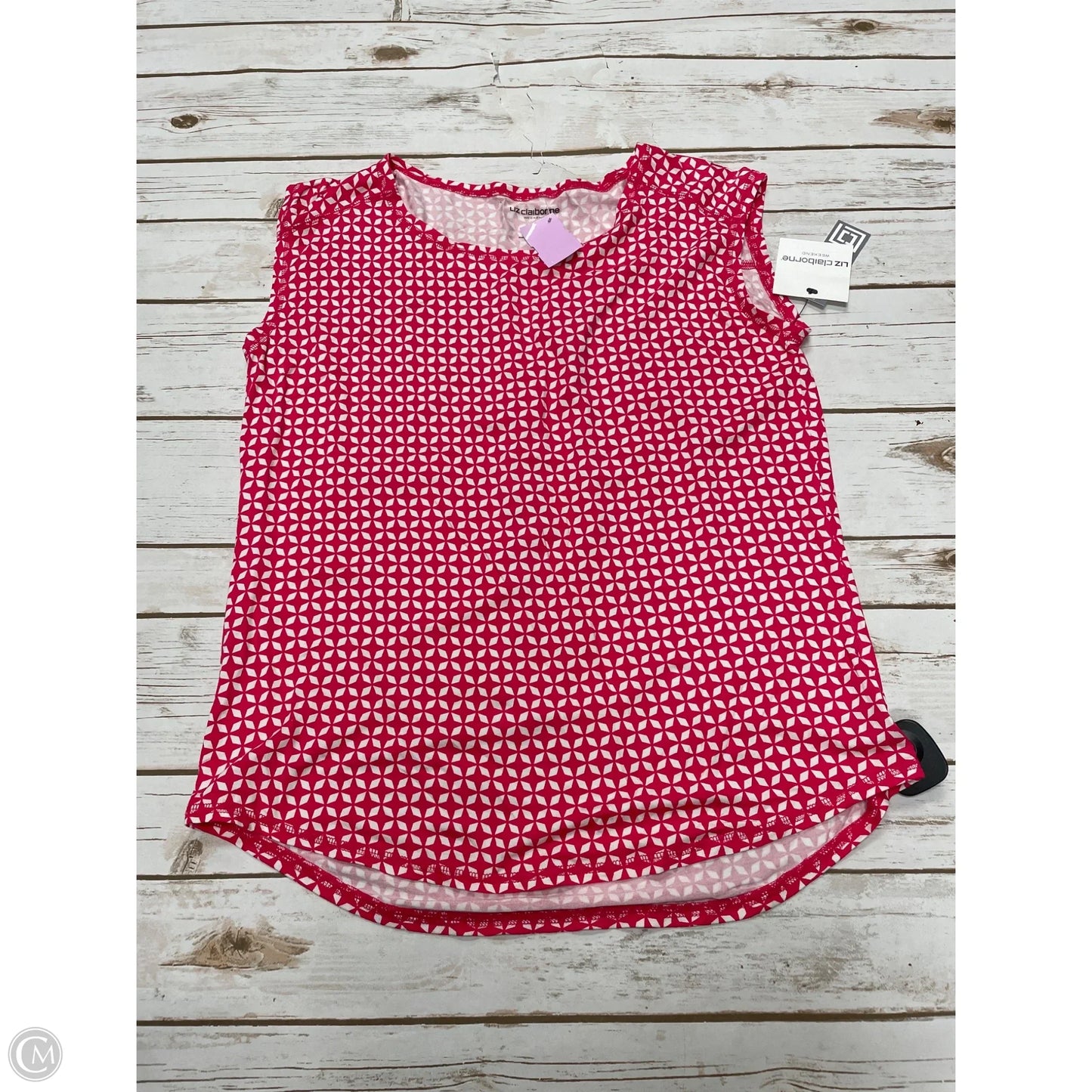 Top Short Sleeve By Liz Claiborne In Pink & White, Size: M