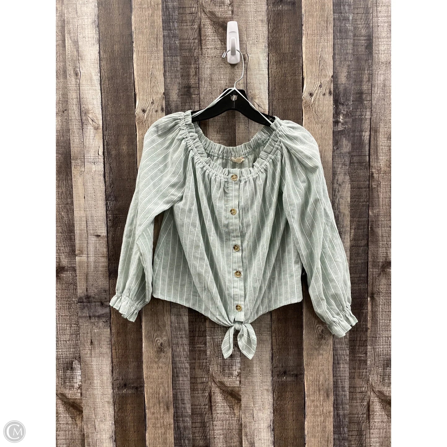 Top Long Sleeve By Hem & Thread In Green & White, Size: S