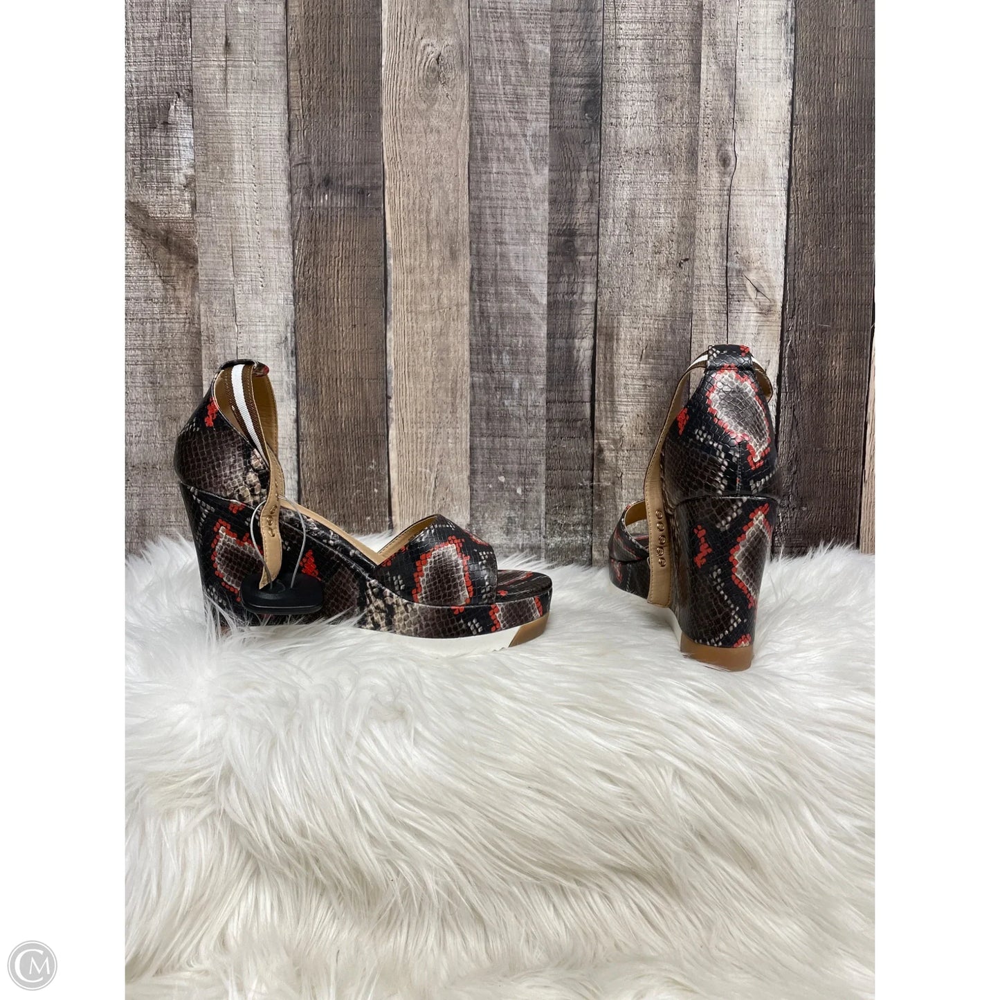 Sandals Heels Wedge By Cme In Snakeskin Print, Size: 8.5