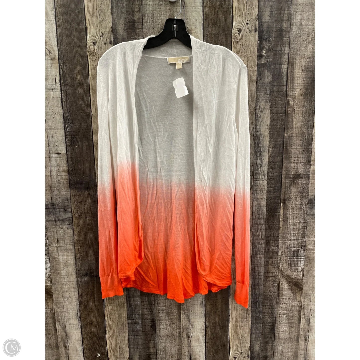 Cardigan Designer By Michael Kors In Orange & White, Size: S