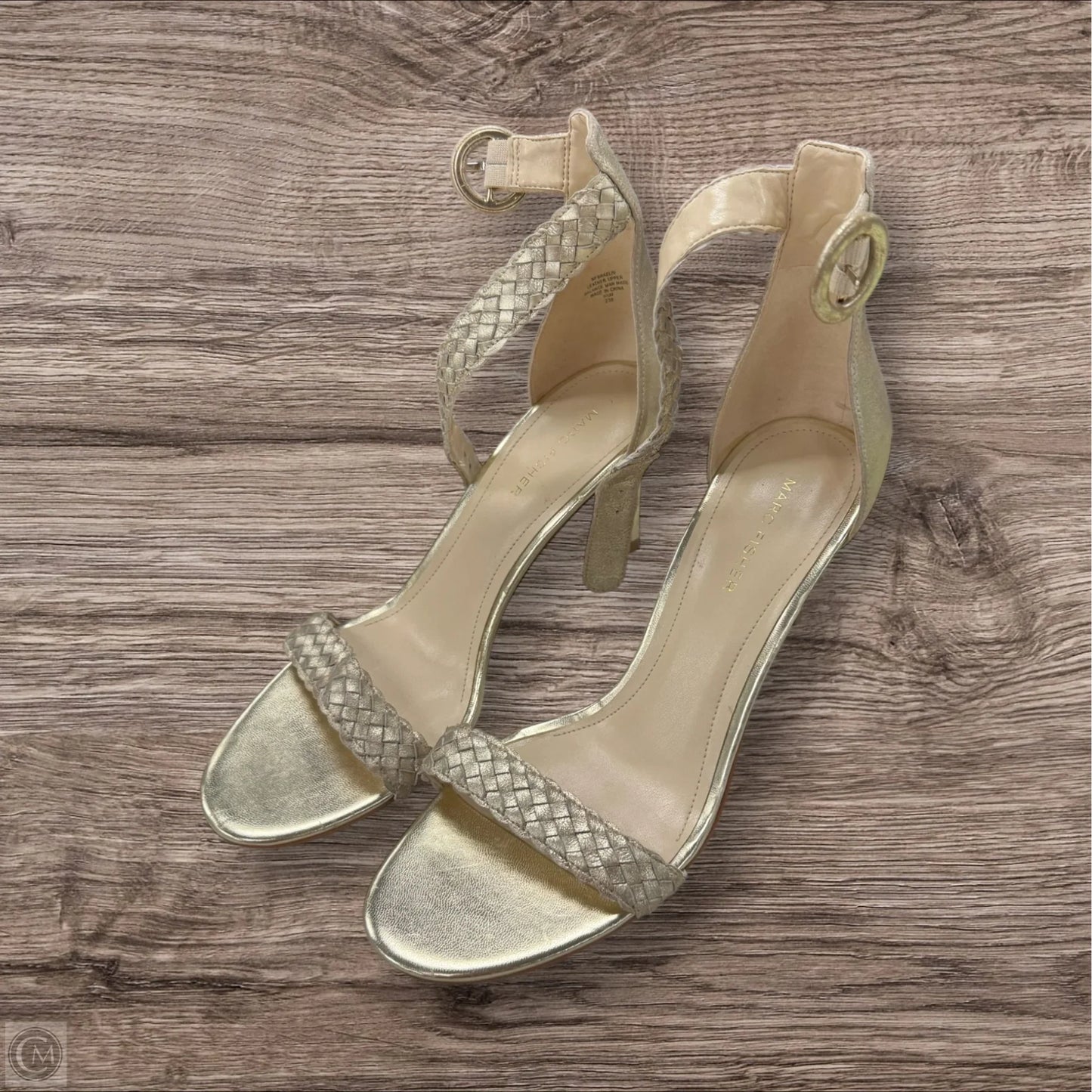 Sandals Heels Stiletto By Marc Fisher In Gold, Size: 9.5