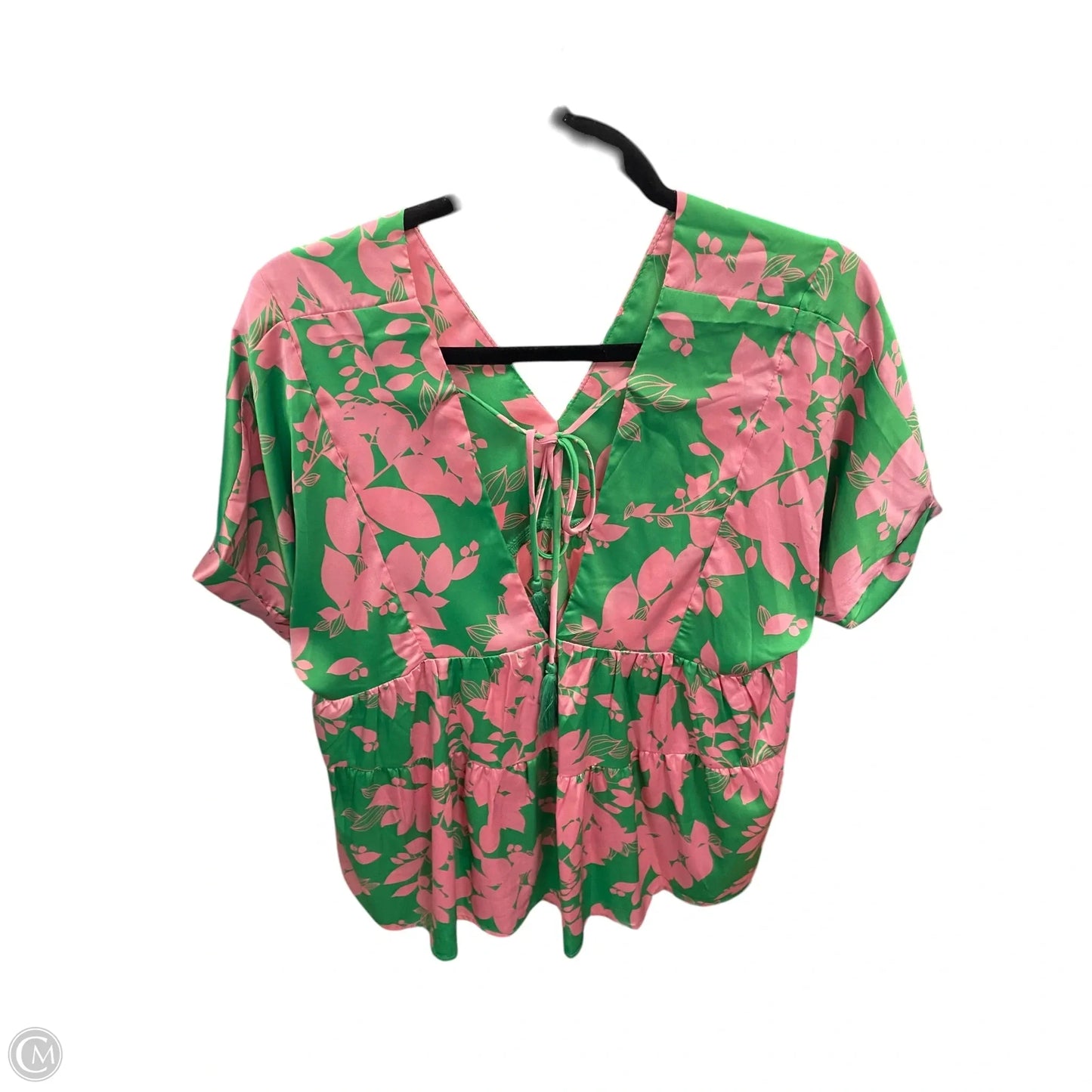 Blouse Short Sleeve By Clothes Mentor In Green & Pink, Size: L