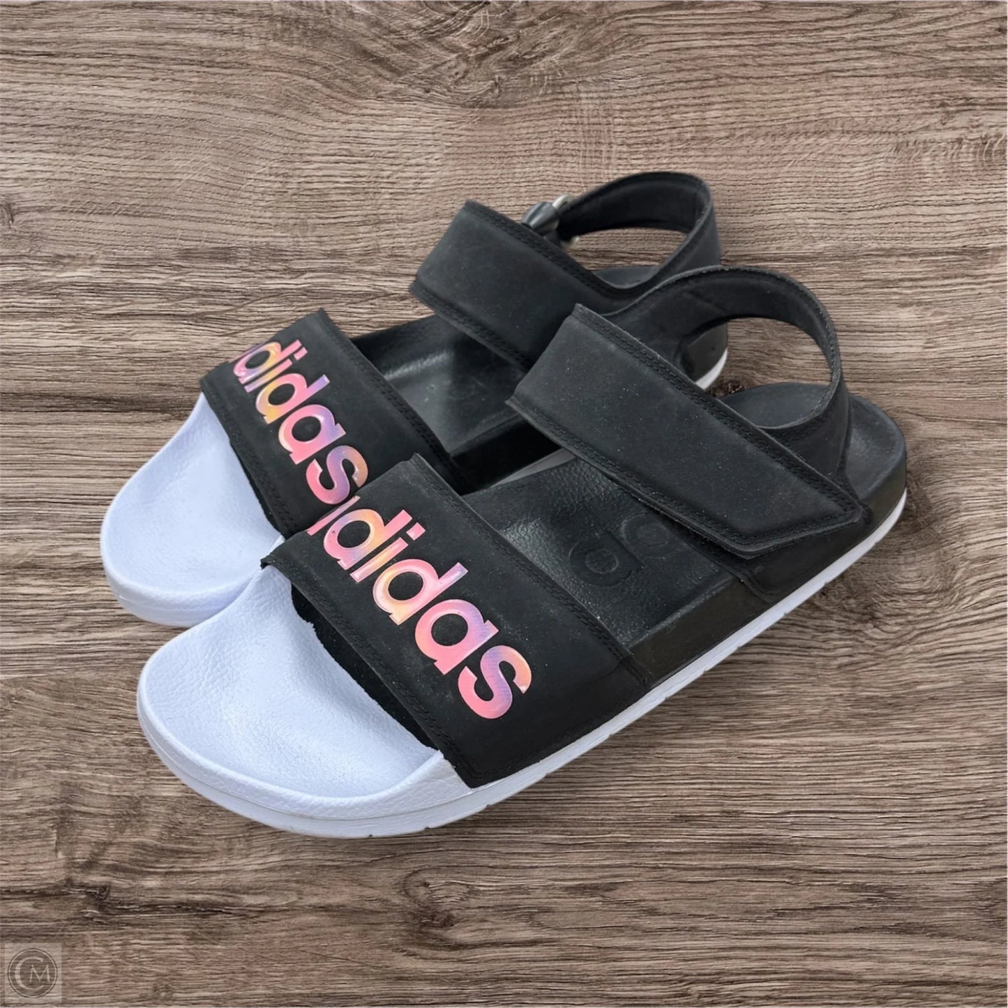 Sandals Flats By Adidas In Black & White, Size: 11