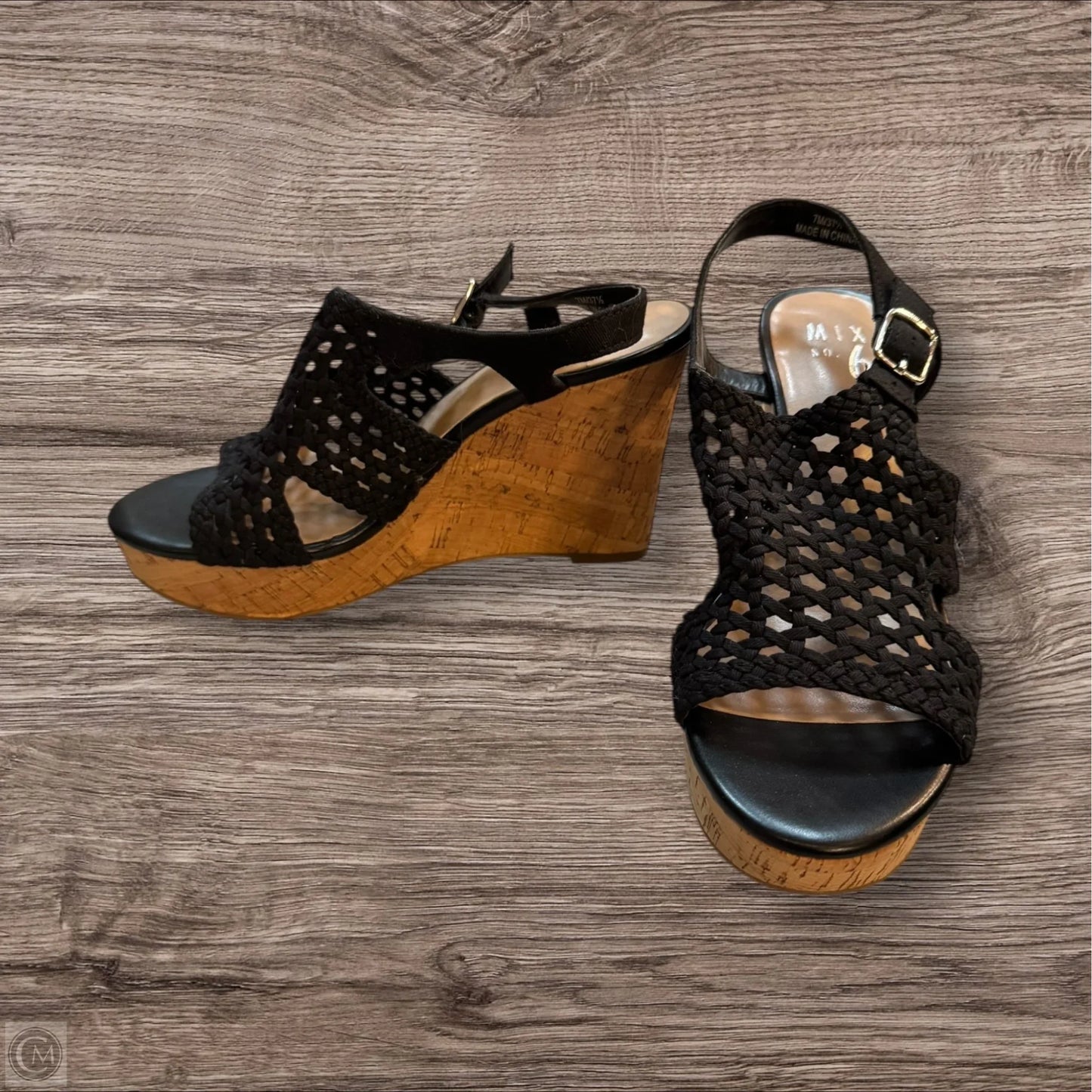 Sandals Heels Wedge By Mix No 6 In Black, Size: 7