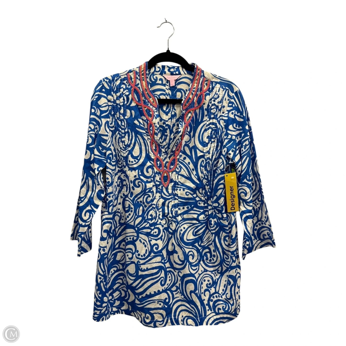 Top 3/4 Sleeve Designer By Lilly Pulitzer In Blue & White, Size: L
