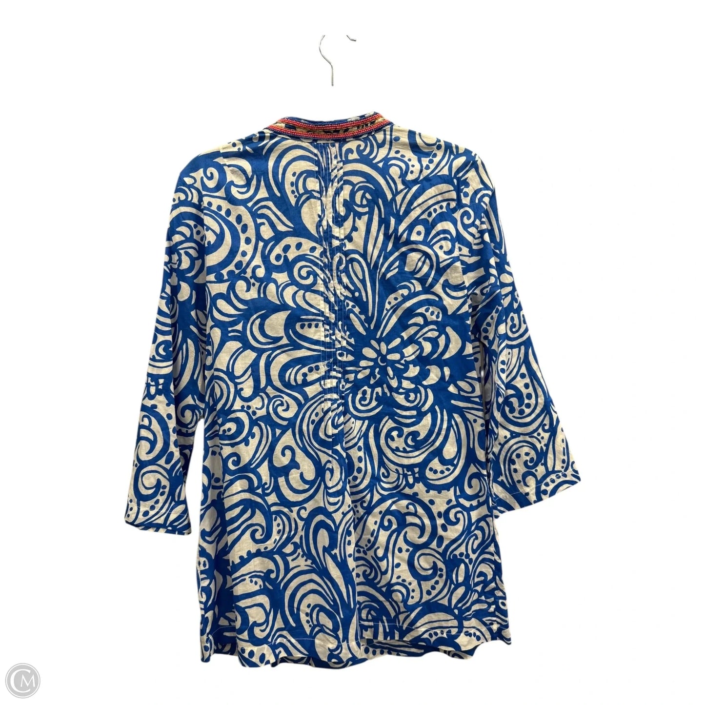 Top 3/4 Sleeve Designer By Lilly Pulitzer In Blue & White, Size: L