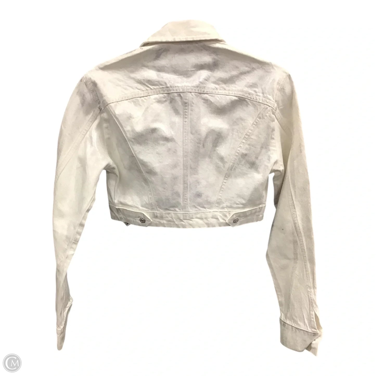 Jacket Denim By Zara In Silver & White, Size: M