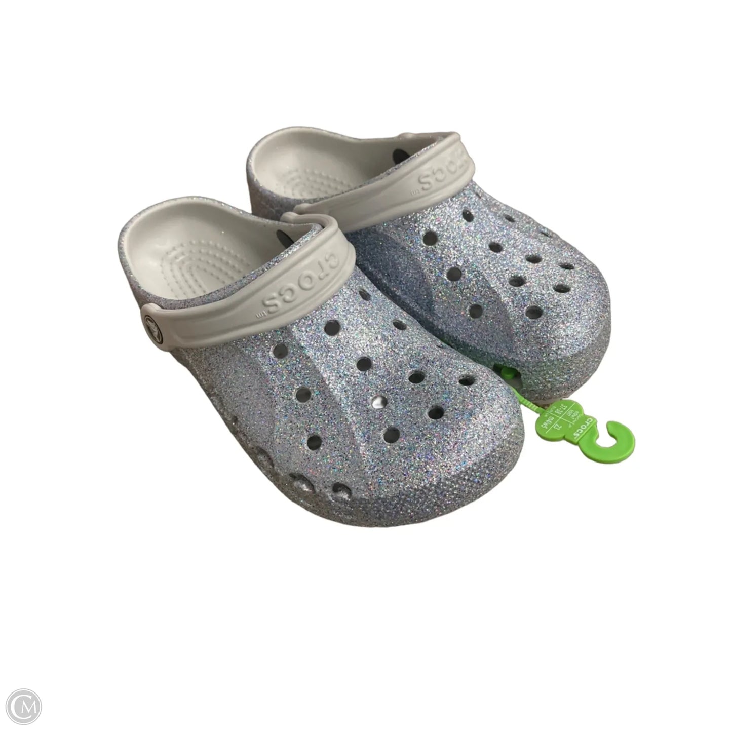 Shoes Flats By Crocs In Silver, Size: 7
