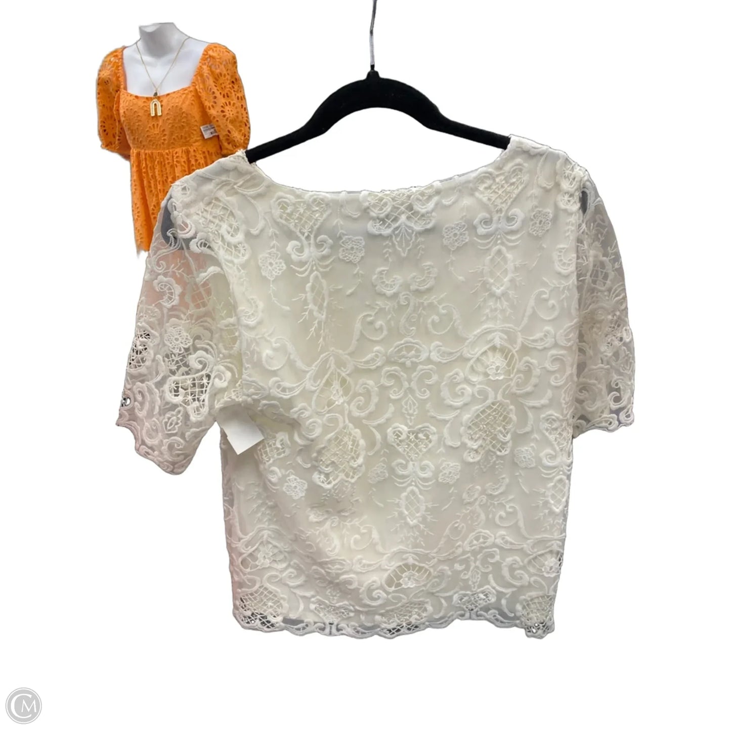 Blouse Short Sleeve By Tahari In Cream, Size: M