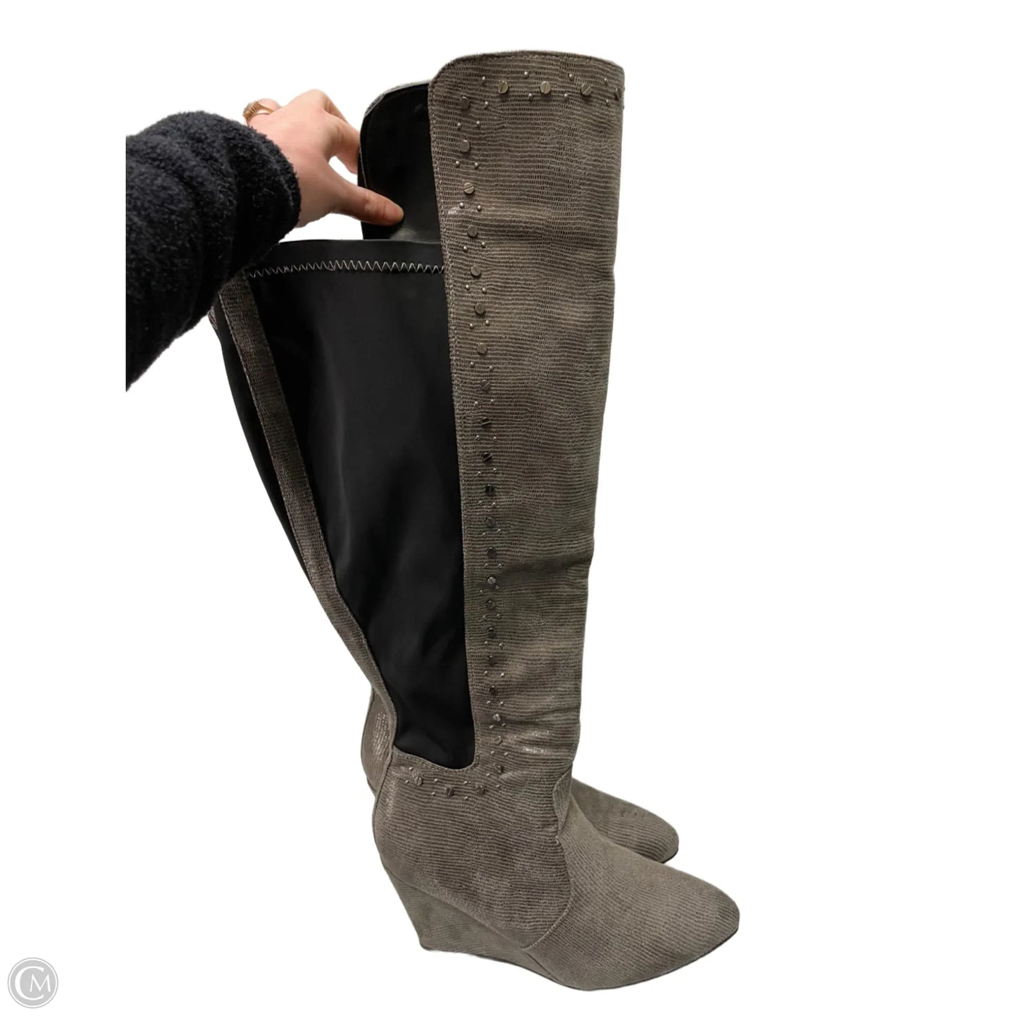 Boots Knee Heels By Avenue In Grey, Size: 11