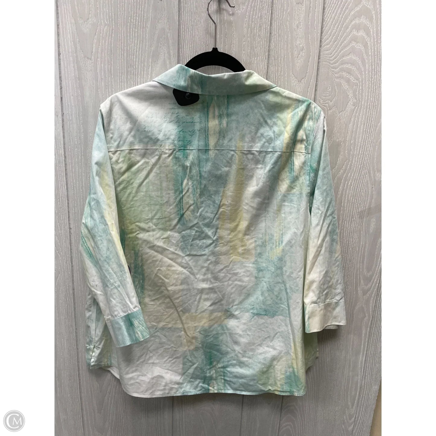 Blouse 3/4 Sleeve By Chicos In Green & Yellow, Size: Xl