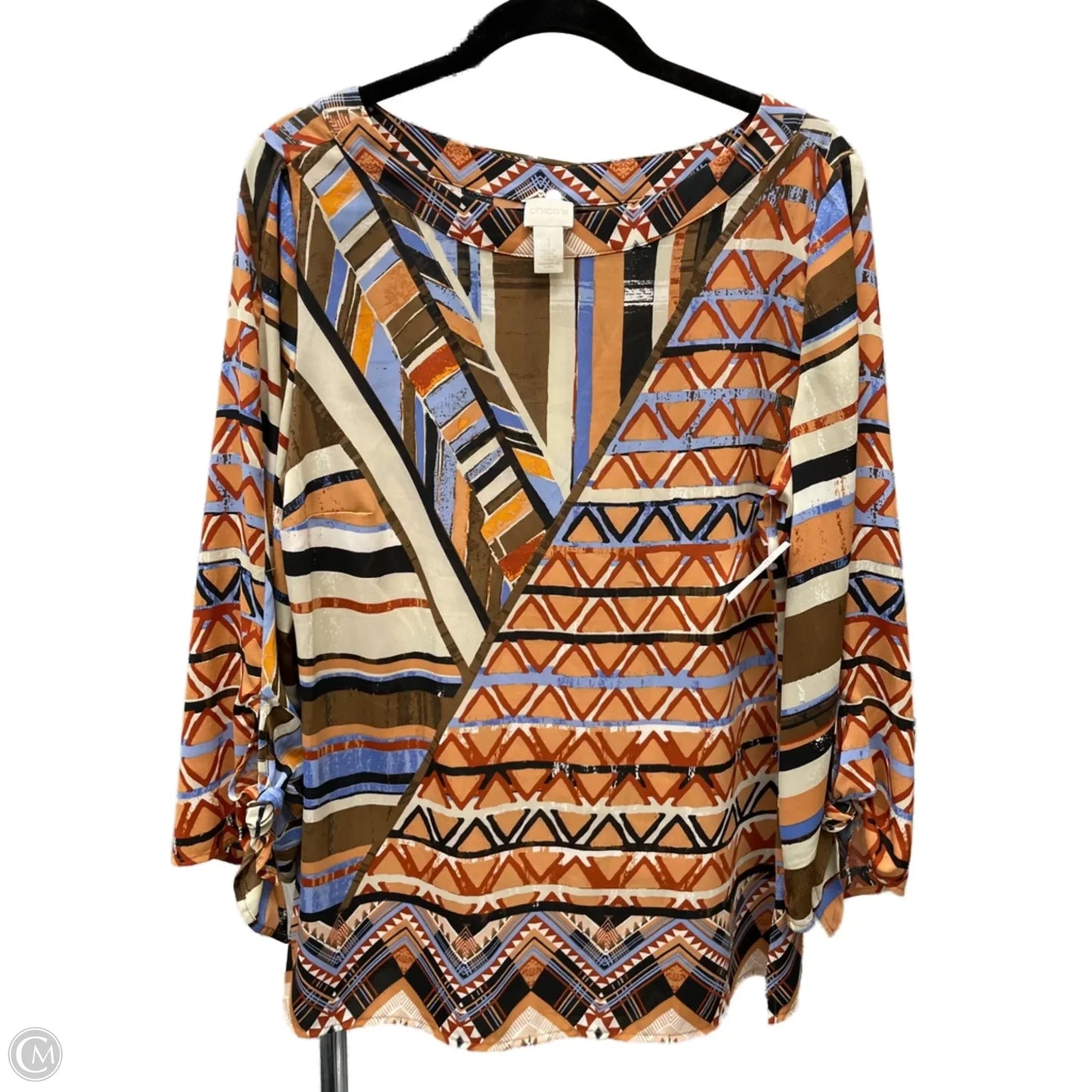Blouse Long Sleeve By Chicos In Brown & Orange, Size: M