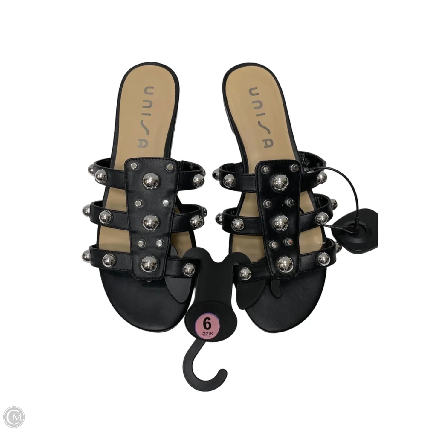 Sandals Flats By Unisa In Black & Silver, Size: 9