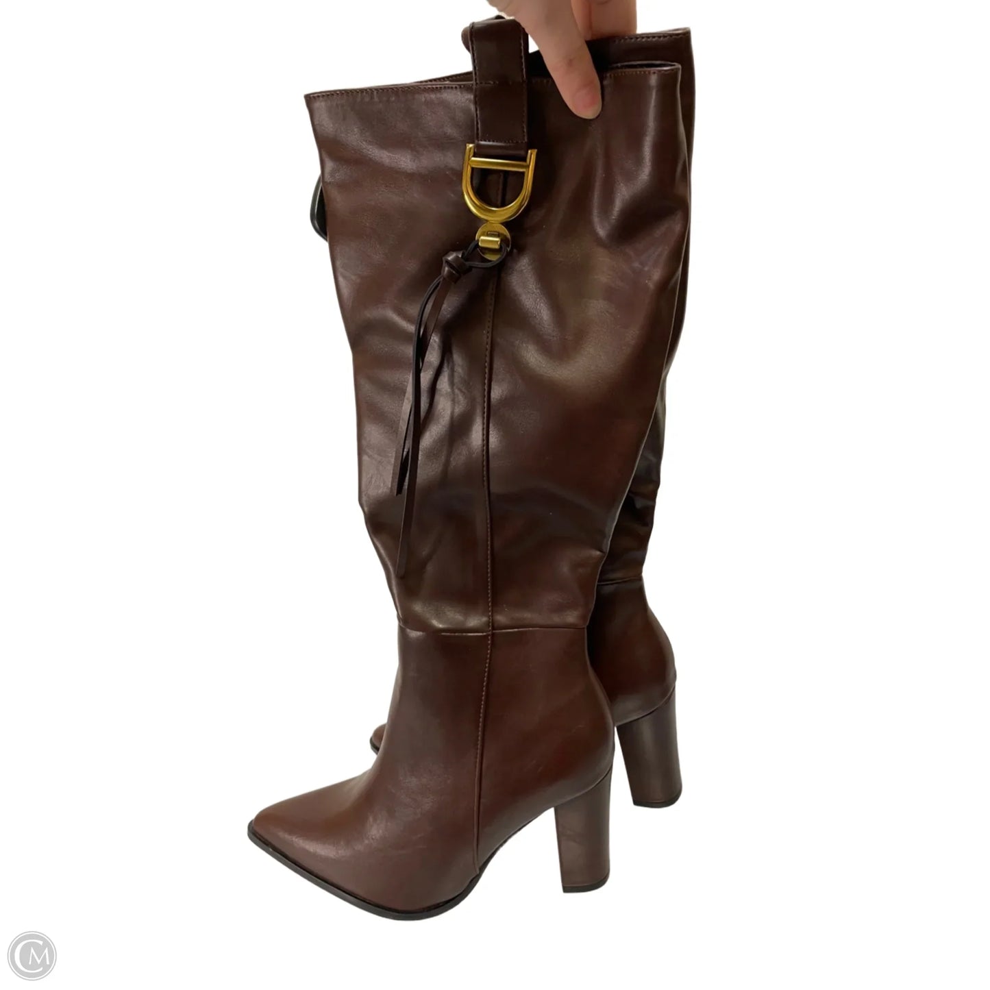 Boots Knee Heels By Clothes Mentor In Brown, Size: 9.5