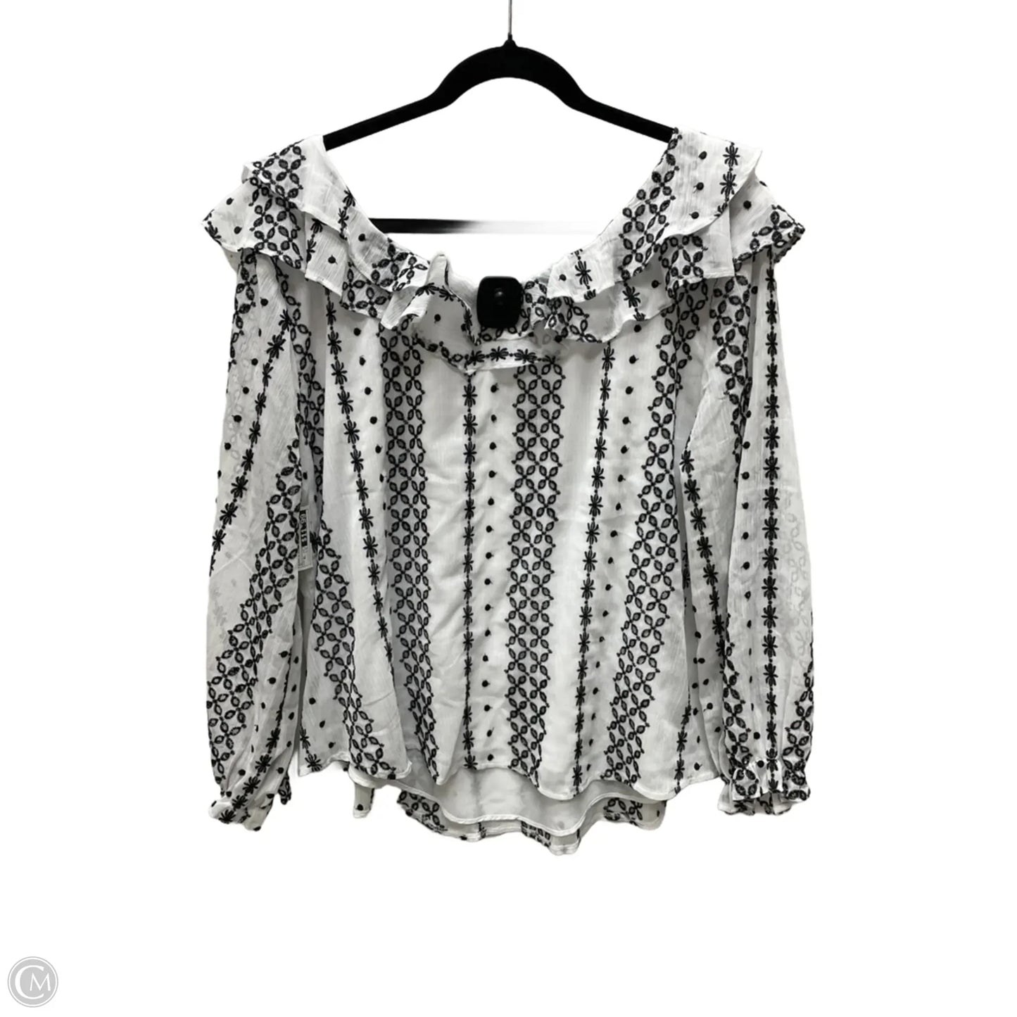 Blouse Long Sleeve By Cato In Black & White, Size: Xl