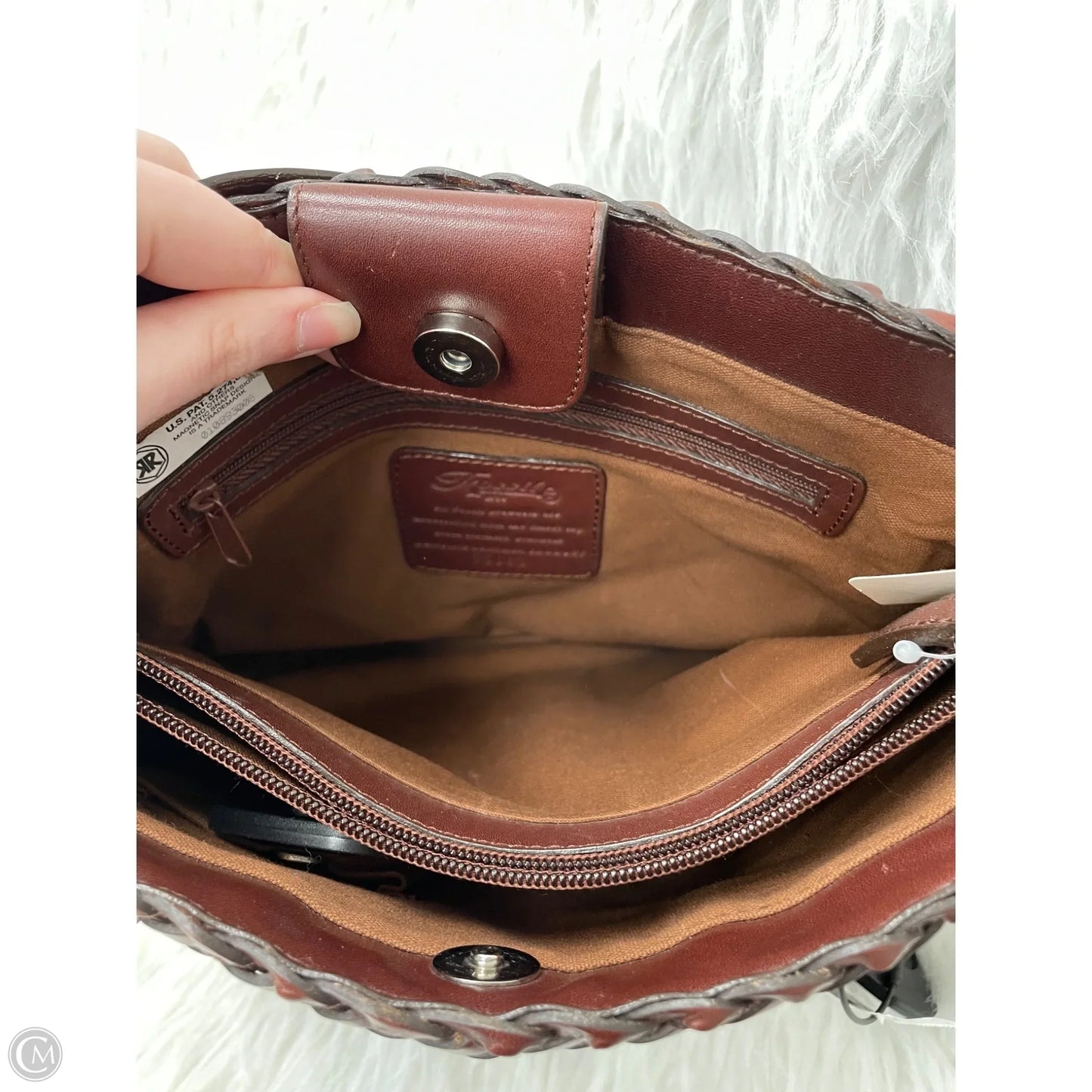 Handbag Leather By Fossil, Size: Medium
