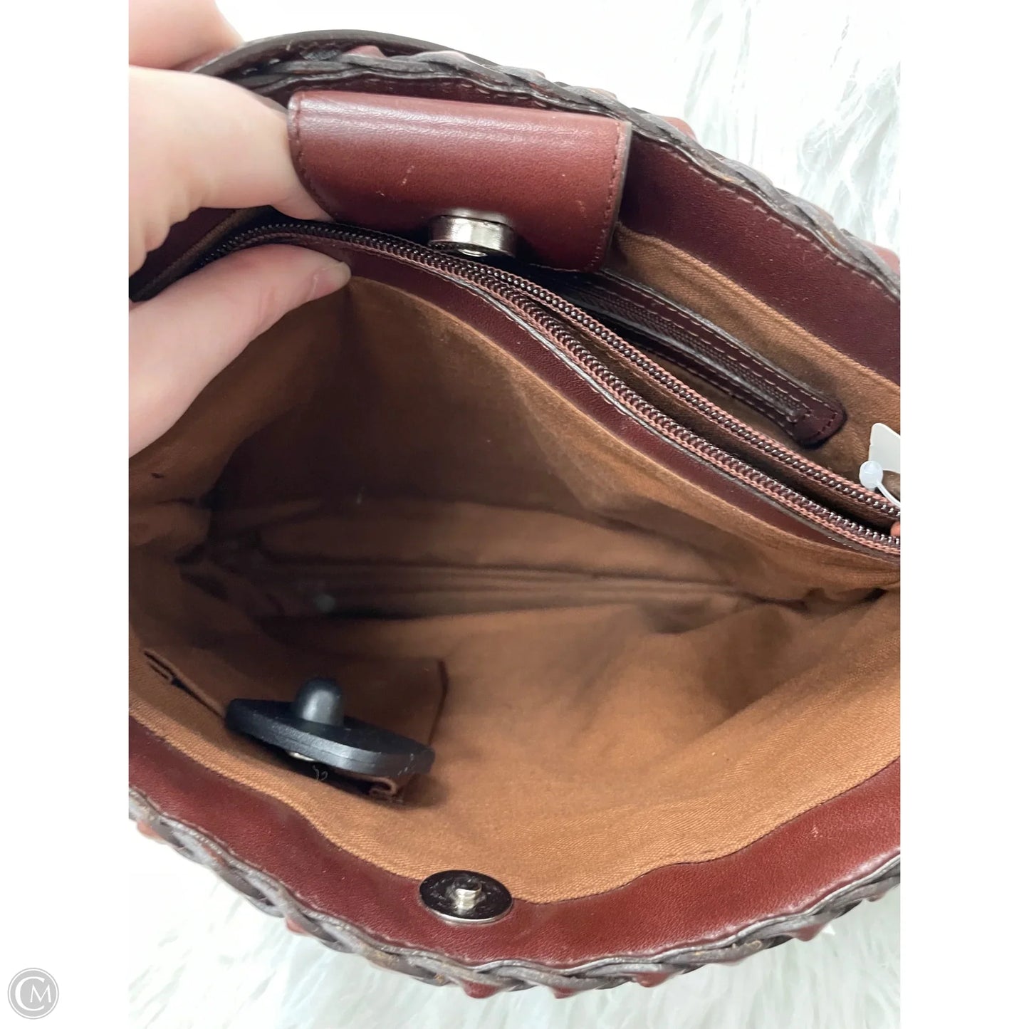 Handbag Leather By Fossil, Size: Medium