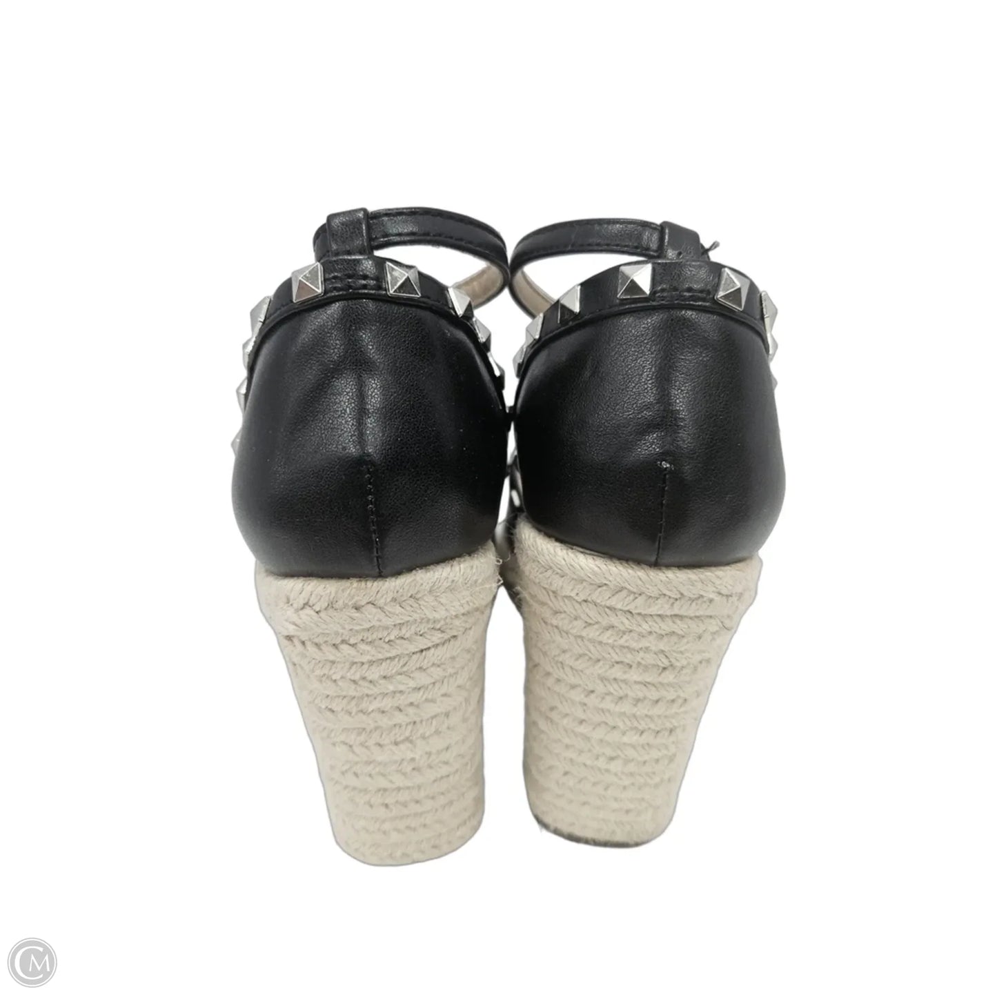 Sandals Heels Wedge By Mix No 6 In Black & Silver, Size: 9