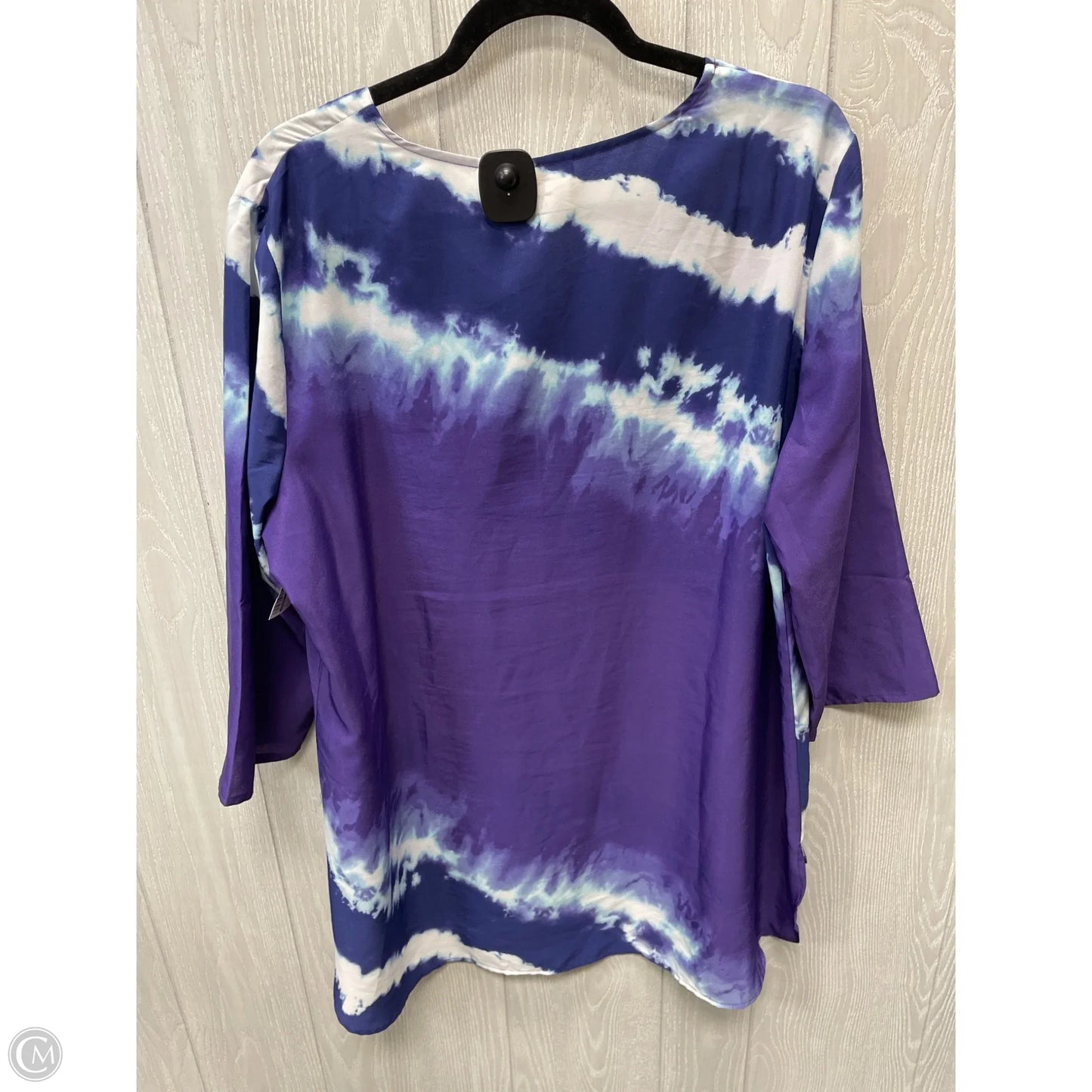 Top 3/4 Sleeve By Chicos In Purple & White, Size: Xl