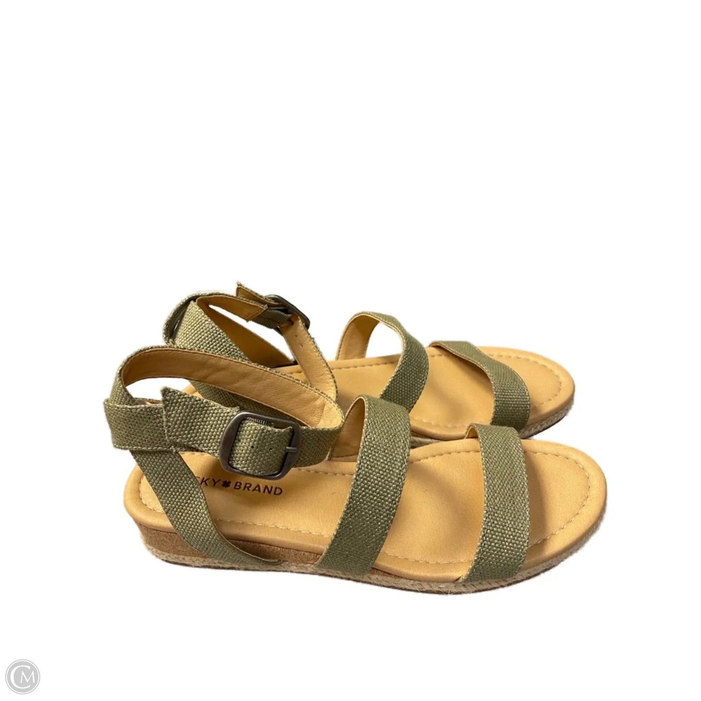 Sandals Heels Wedge By Lucky Brand In Green & Tan, Size: 10
