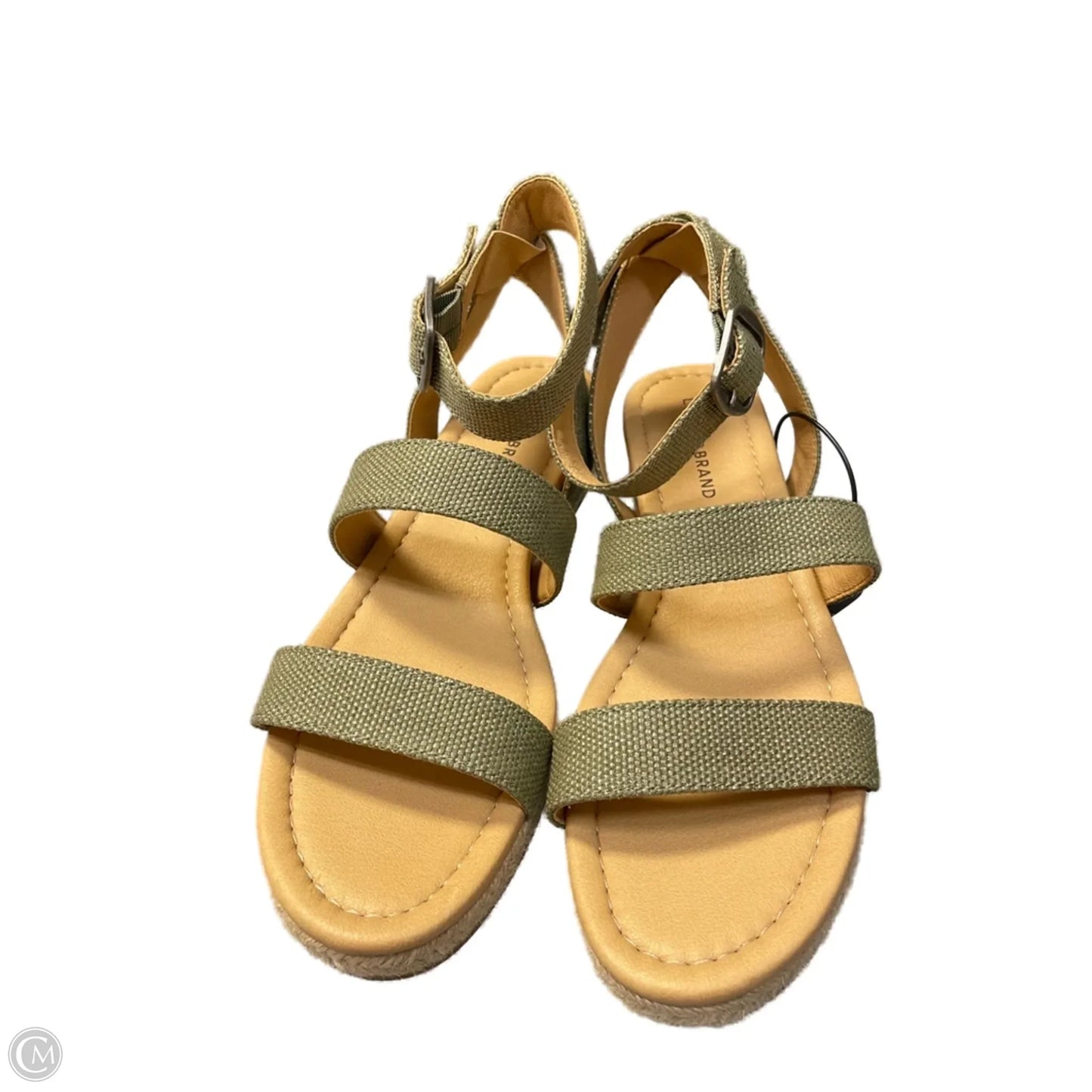 Sandals Heels Wedge By Lucky Brand In Green & Tan, Size: 10