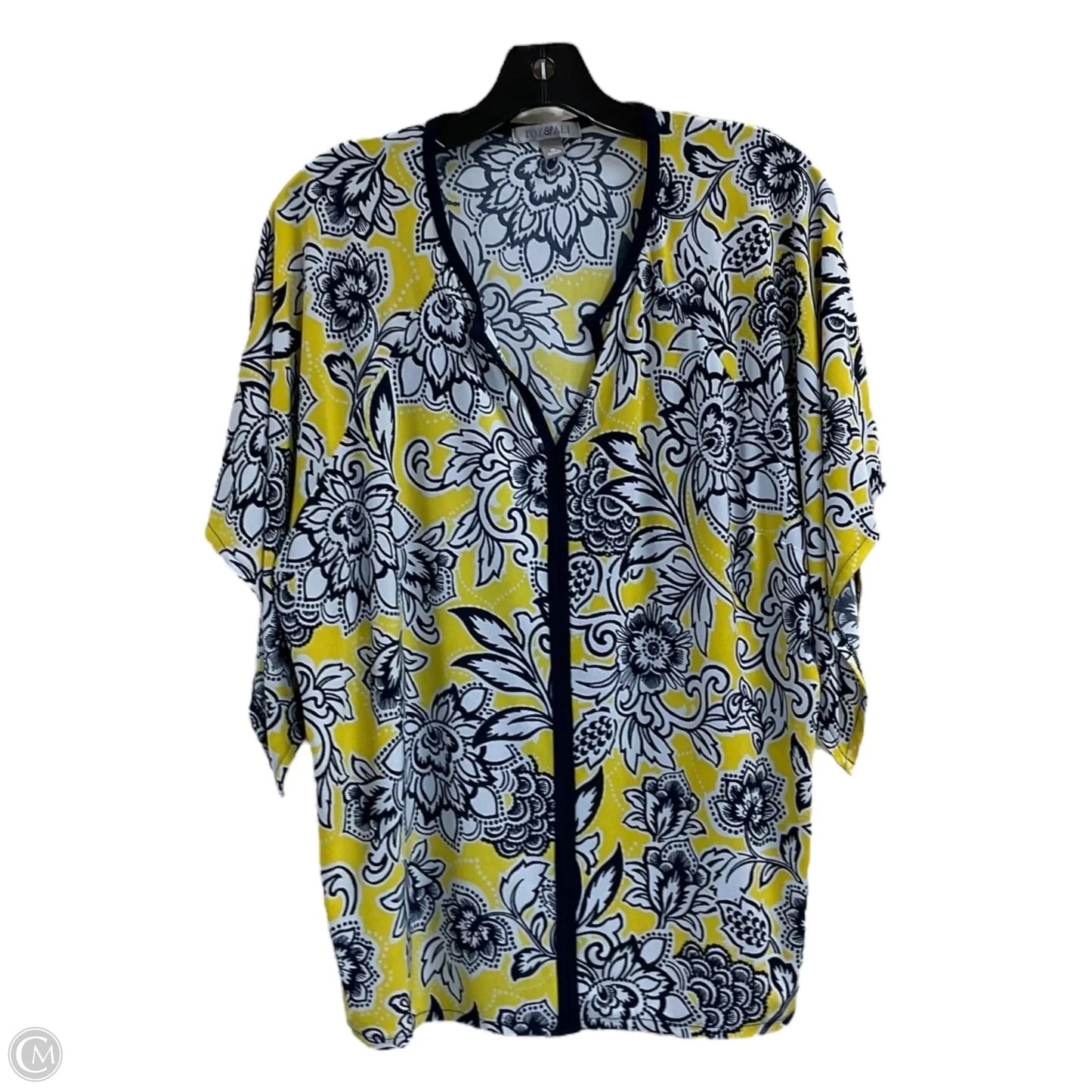 Top 3/4 Sleeve By Roz And Ali In Blue & Yellow, Size: Xl